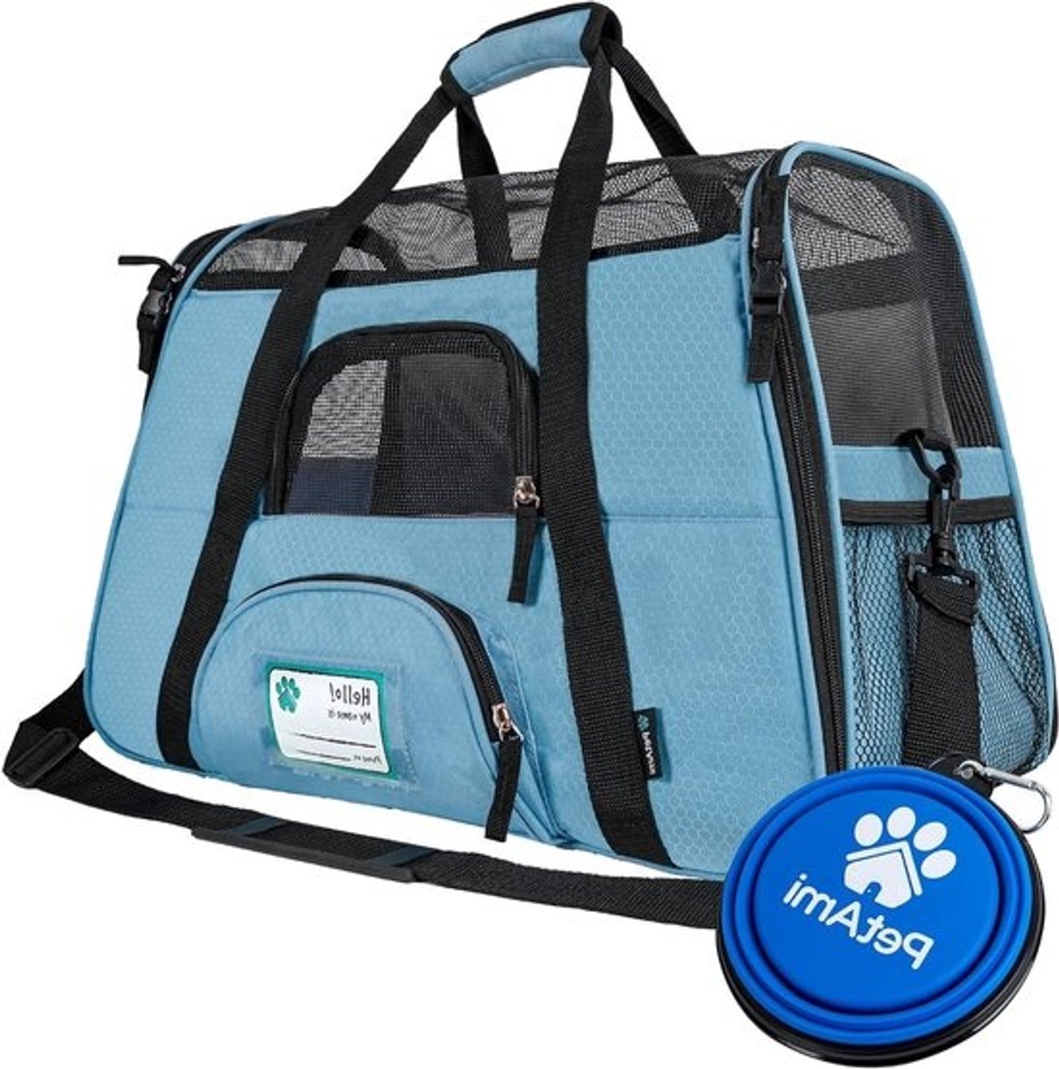 Huisdierentas - Reismand voor kat en hond - Onderweg met huisdieren - Goedgekeurd door luchtvaartmaatschappijen - Large 19.5x10.2x12 inch - Lichtblauw