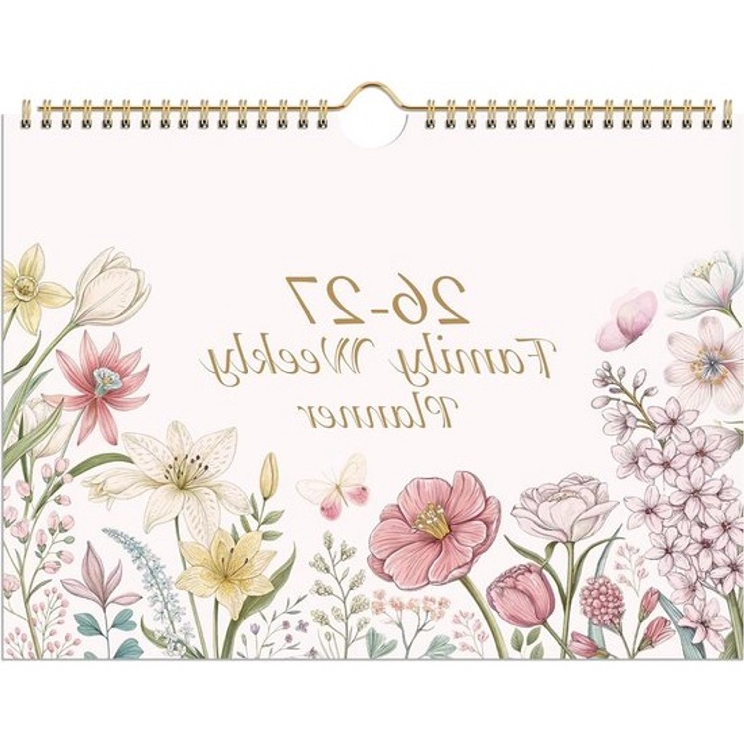 Familiekalender 2026-2027 - Weekplanner voor gezinsplanning - Afspraken en taken organiseren - 6 kolommen - 32 x 23 cm - Bloemenontwerp