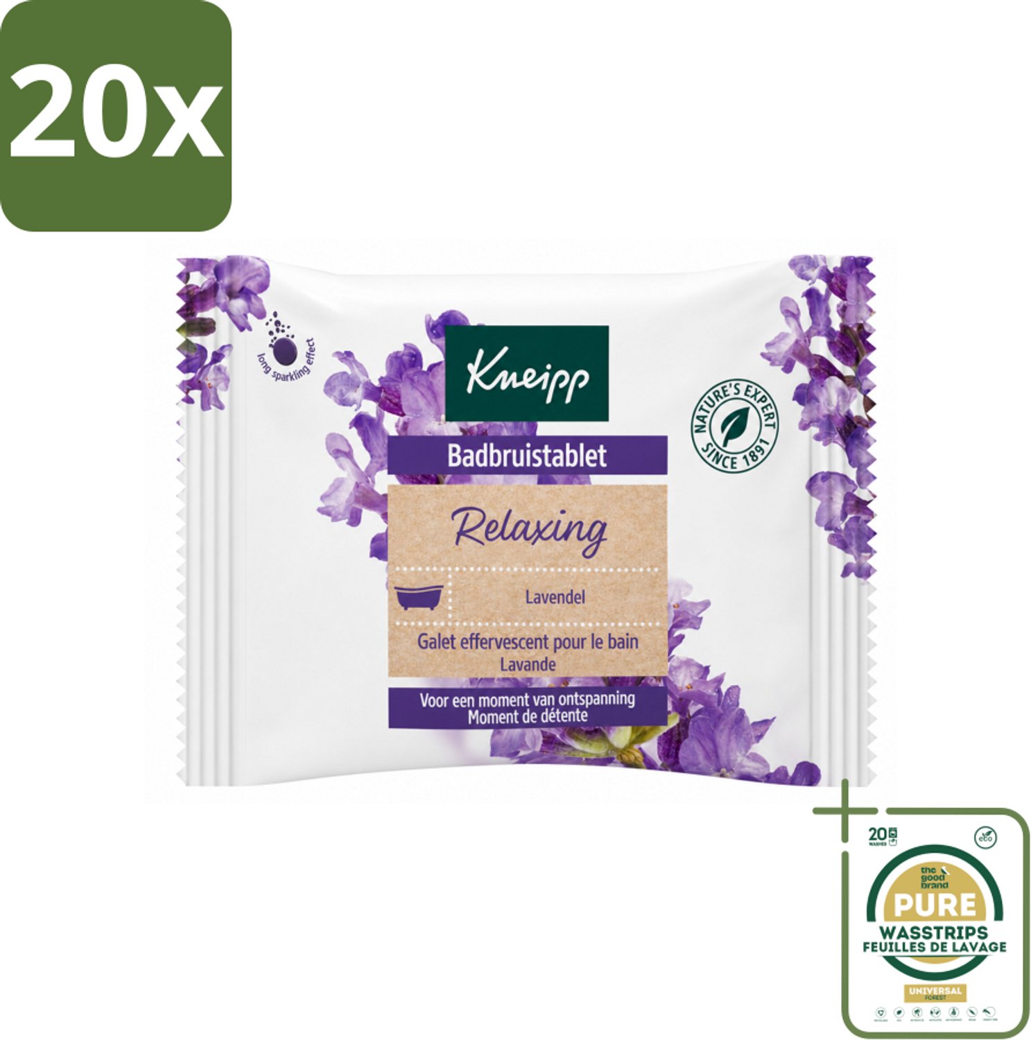 20 x Kneipp - Badbruistablet - Lavendel - Wasstrips - Badbruistablet Lavendel - Ontspanning - Stressvermindering - Rust - Natuurlijke Badproducten