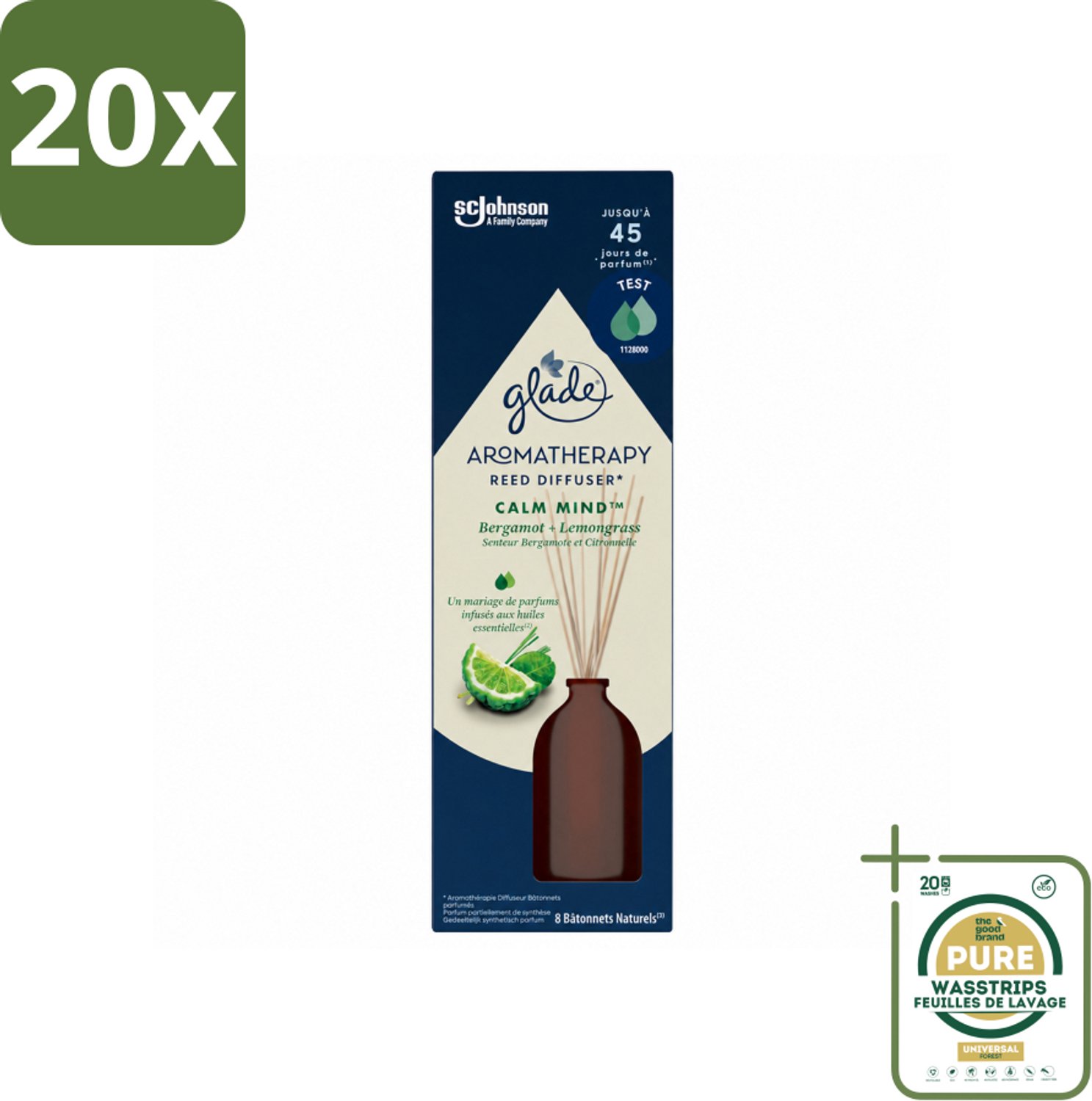 20 x Glade - Geurstokjes Calm Mind - Aromatherapie Geurverspreiding - 80 ml - Wasstrips - Geurstokjes - Aromatherapie - Ontspanning - Geurverspreiding - Rust