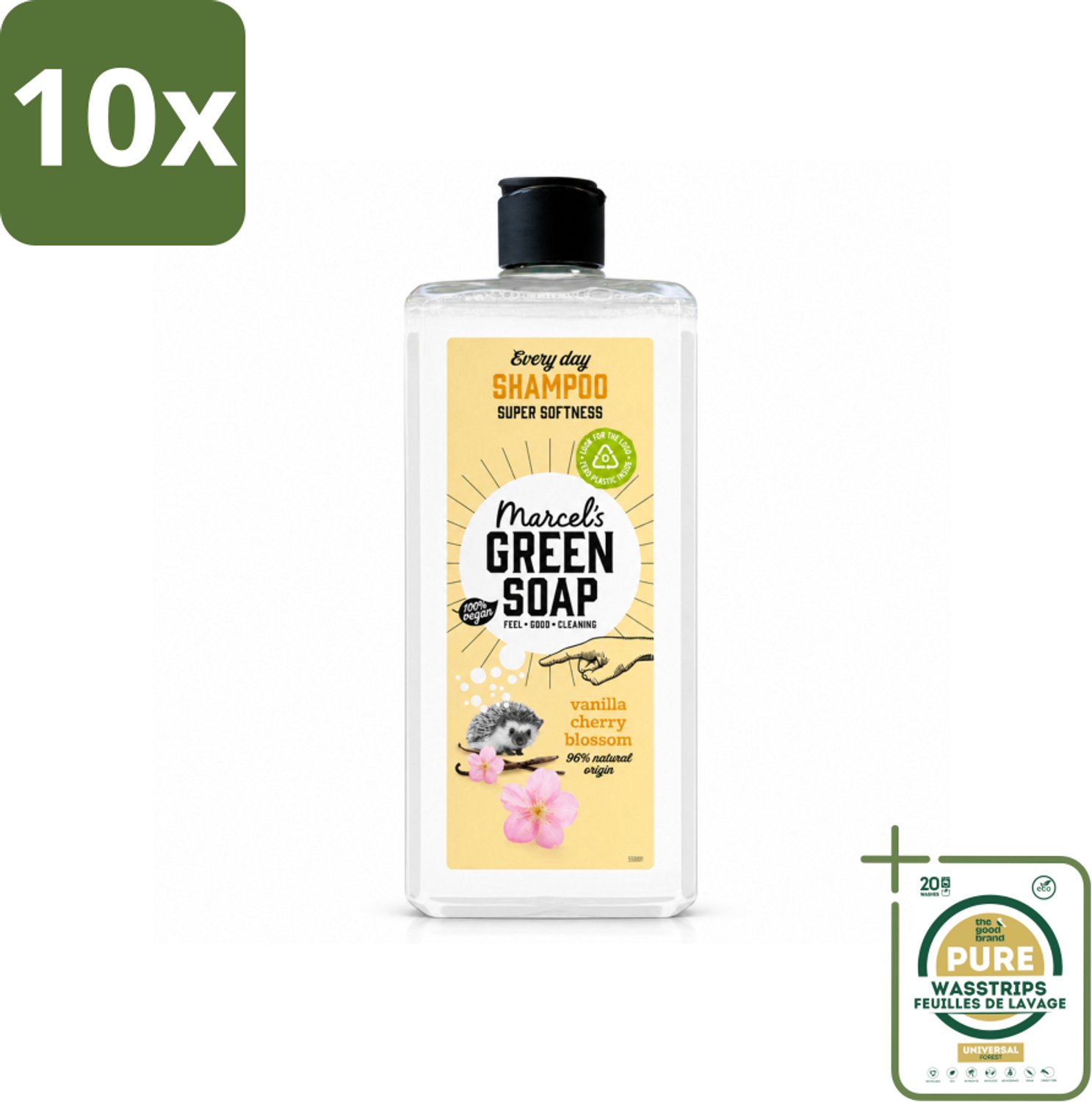 10 x Marcel's Green Soap - Every Day Shampoo - Vanilla & Cherry Blossom - Versterkt & verzorgt - 300 ml - Wasstrips - Shampoo Voor Haar - Dagelijks Shampoo - Natuurlijke Shampoo - Vegan Shampoo - Shampoo Voor Vet Haar