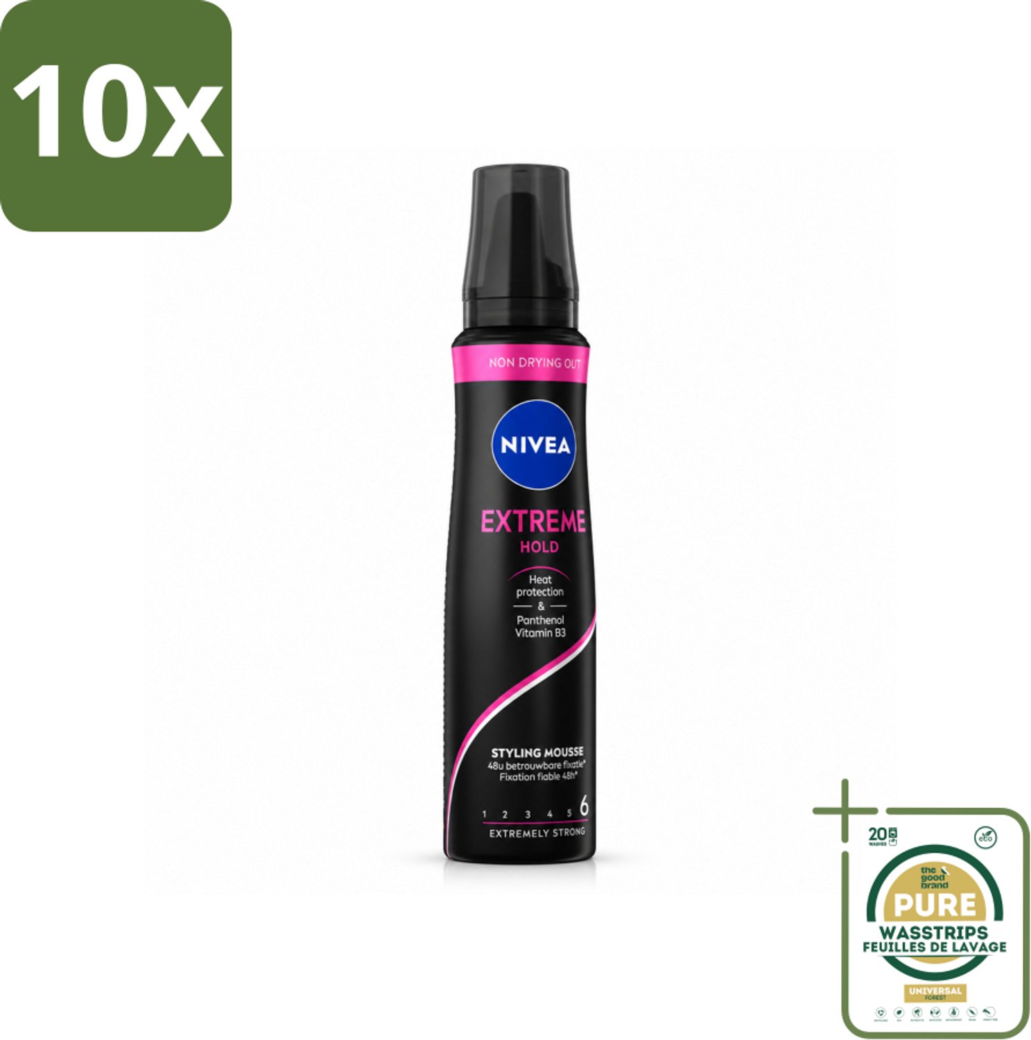 10 x NIVEA - Haarschuim - Extreme Stevigheid - 48 Uur Lang Bescherming - 150 ml - Wasstrips - Haarmousse Extreme Stevigheid - Haarmousse 48 Uur - Haarmousse Met Panthenol - Haarmousse Met Vitamine B3 - Haarmousse Zonder Siliconen