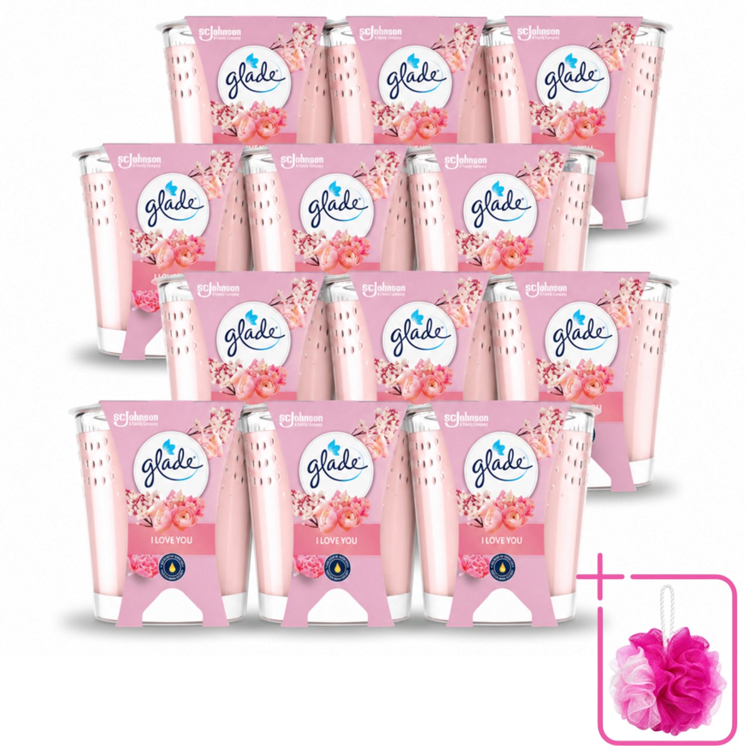 12 x Glade - Geurkaars I Love You - 100% Raapzaadwas & Vegan - 112 g - Bulkverpakking - Geurkaars - Douchemop - Vegan