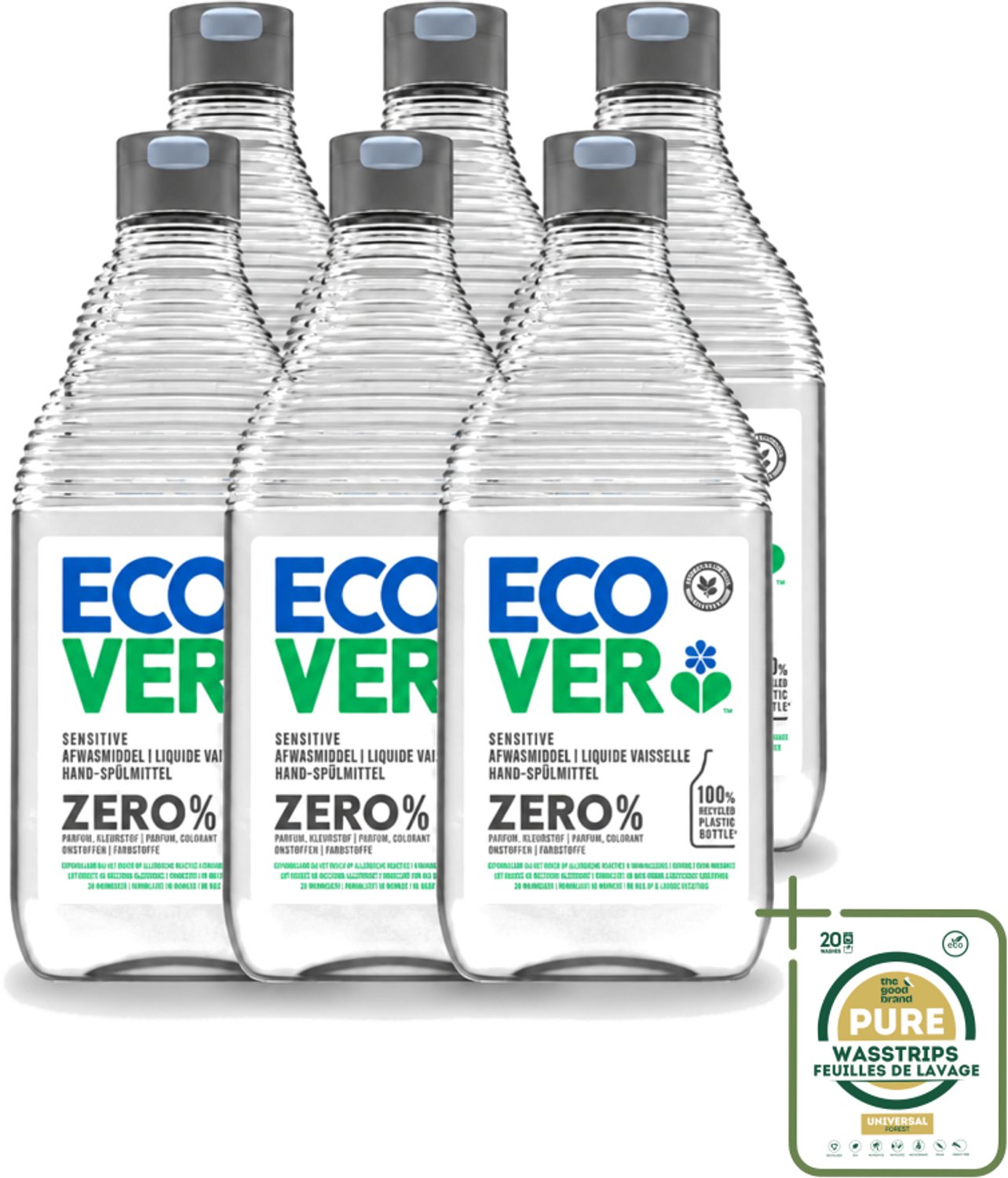 6 x Ecover - Afwasmiddel ZERO - Parfumvrij - 450 ml - Wasstrips - Afwasmiddel Zonder Geur - Hypoallergeen Afwasmiddel - Plantaardig Afwasmiddel - Afwasmiddel Voor Gevoelige Huid - Afwasmiddel Zonder Kleurstoffen