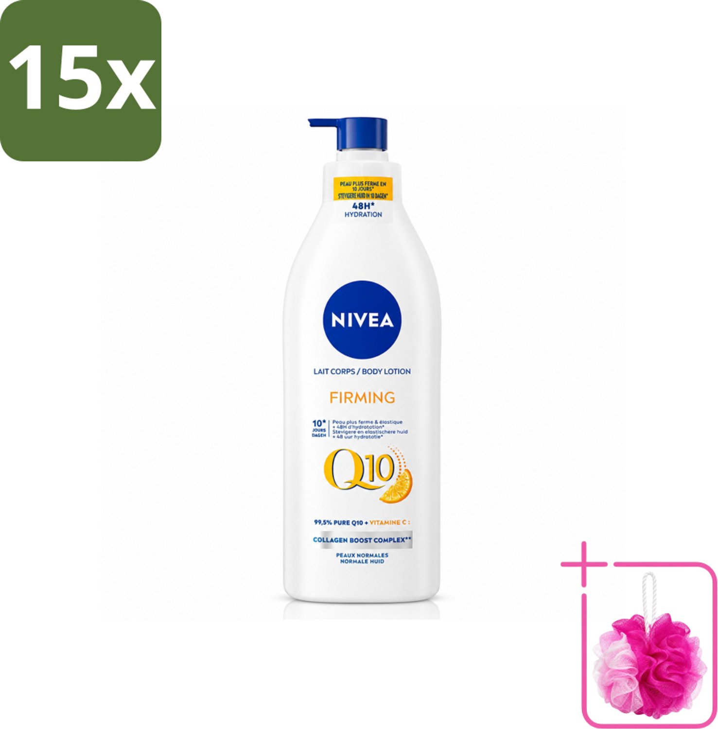 15 x Nivea - Q10 - Verstevigende Bodylotion met Pomp - Vitamine C - 48 uur Hydratatie - Voor Normale Huid - 400 ml - Bulkverpakking - Verstevigende bodylotion - Douchemop - Hydratatie