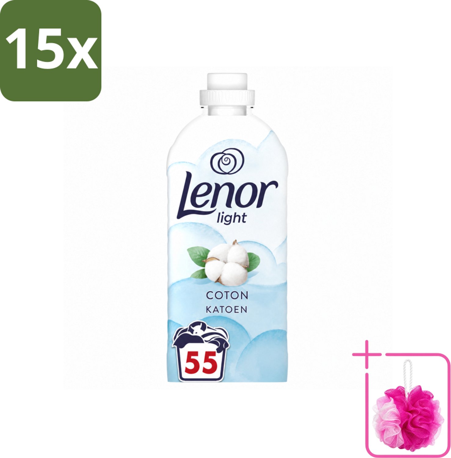15 x Lenor Light - Wasverzachter - Katoen - Fris & Zacht - 55 Wasbeurten - Bulkverpakking - Wasverzachter katoen - Douchemop - Wasverzachter fris