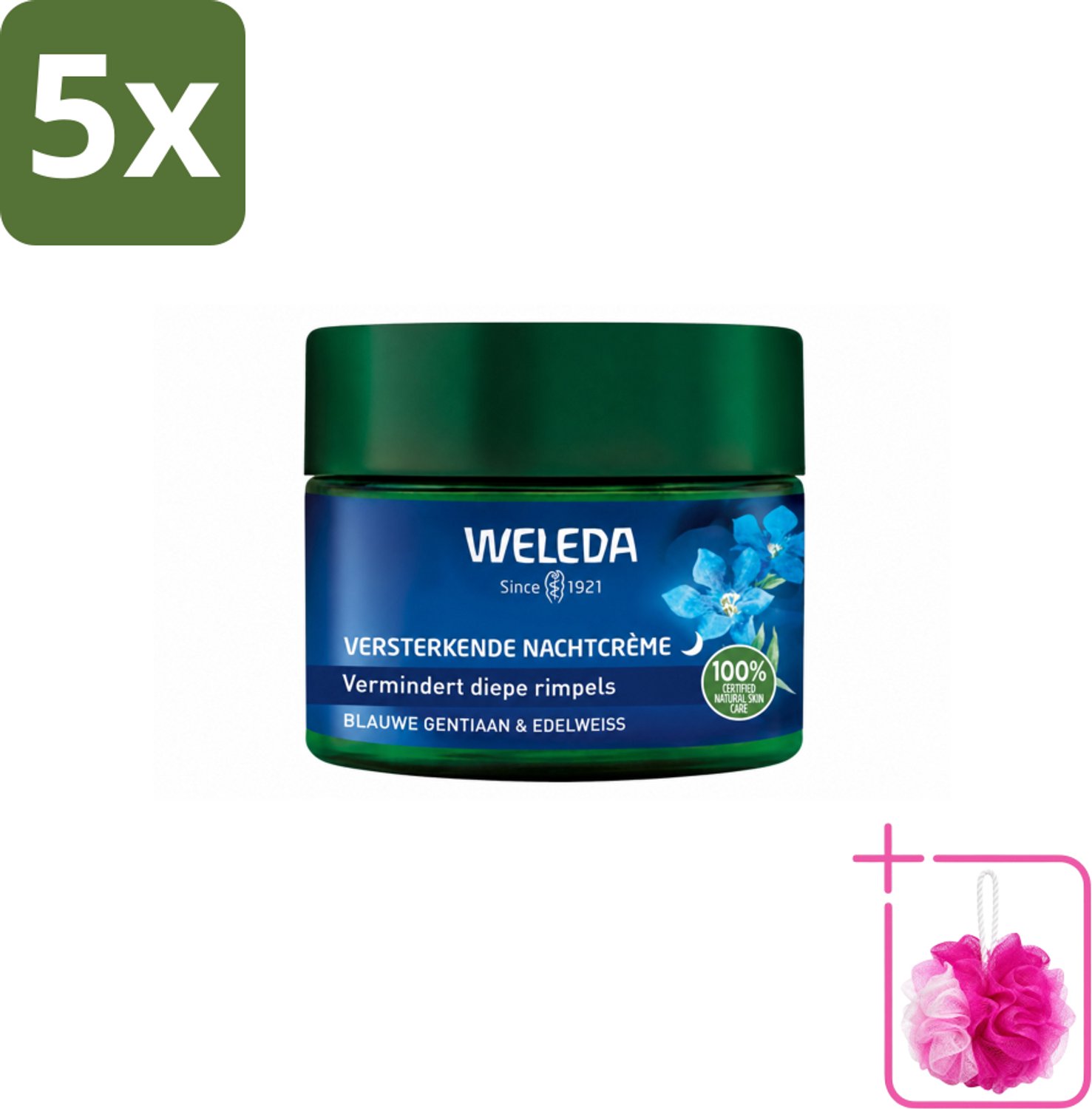 5 x WELEDA - Nachtcrème Versterkend - Blauwe Gentiaan & Edelweiss - 40 ml - Bulkverpakking - Nachtcrème - Douchemop - Huidversterken