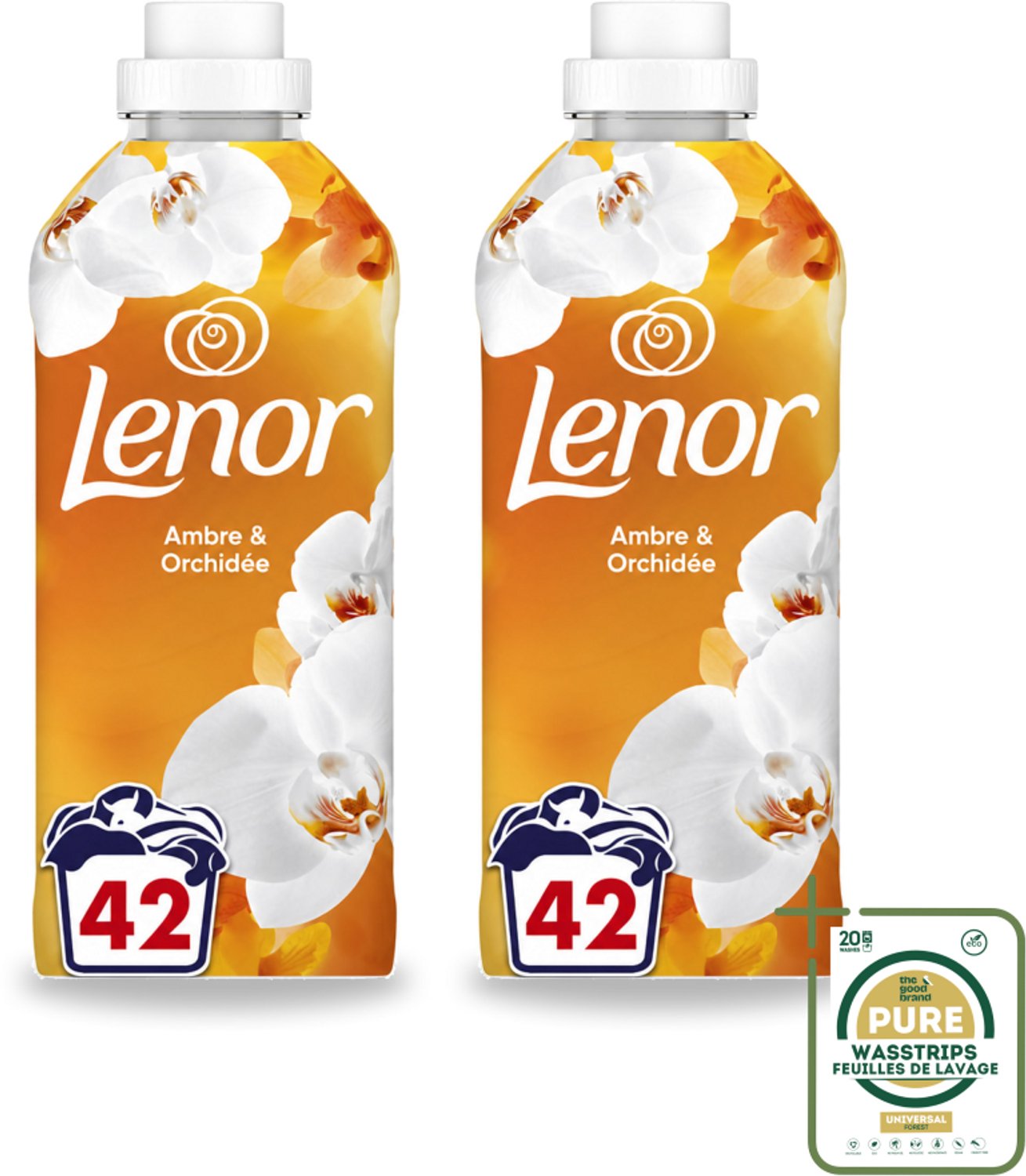 2 x Lenor - Wasverzachter - Amber & Orchidee - Fris & Zacht - 42 Wasbeurten - Wasstrips - Wasverzachter - Fris - Ontspannen - Geur - Wasgeur