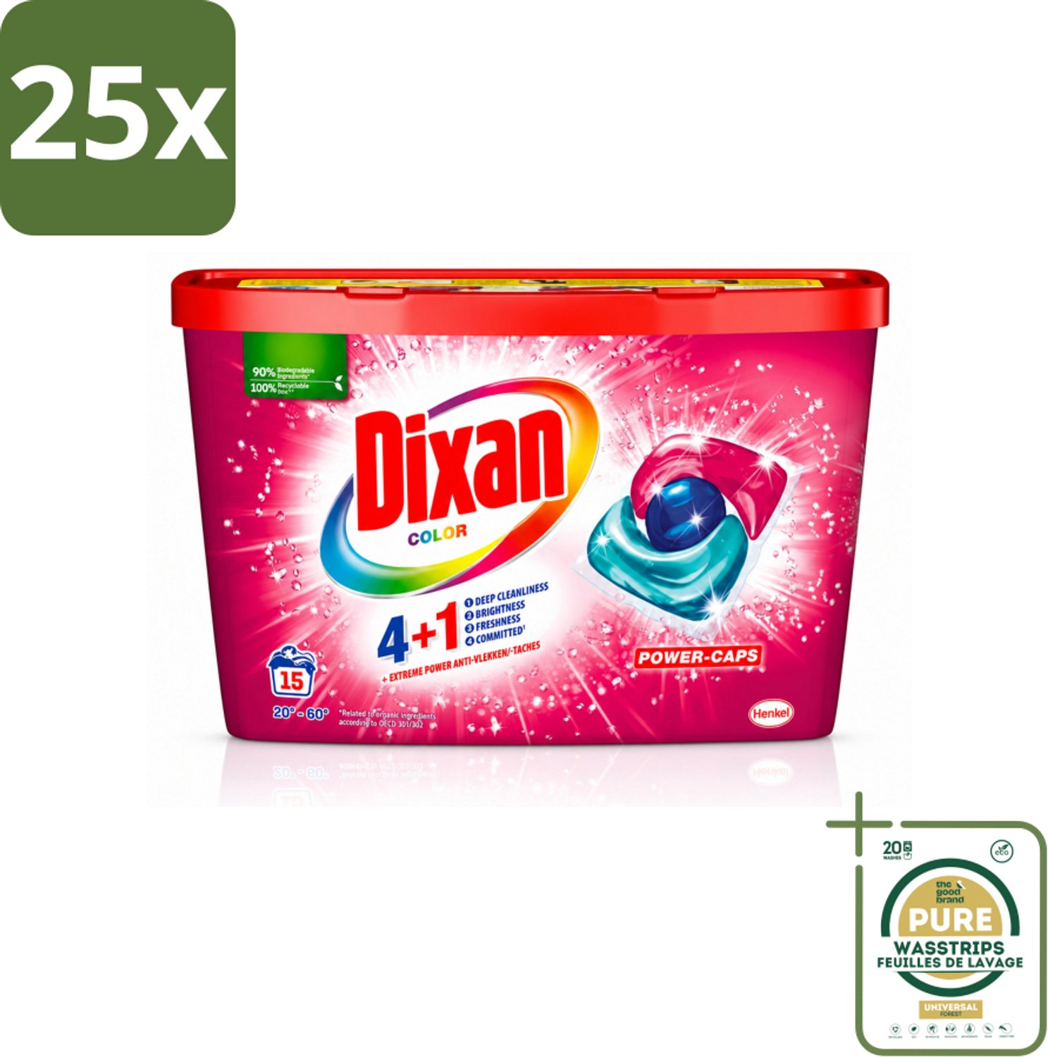 25 x Dixan - Wasmiddelcapsules - Voor gekleurde was - 15 wasbeurten - Wasstrips - Wasmiddelcapsules - Gekleurde Was - Kleurbehoud - Vlekverwijdering - Frisse Geur