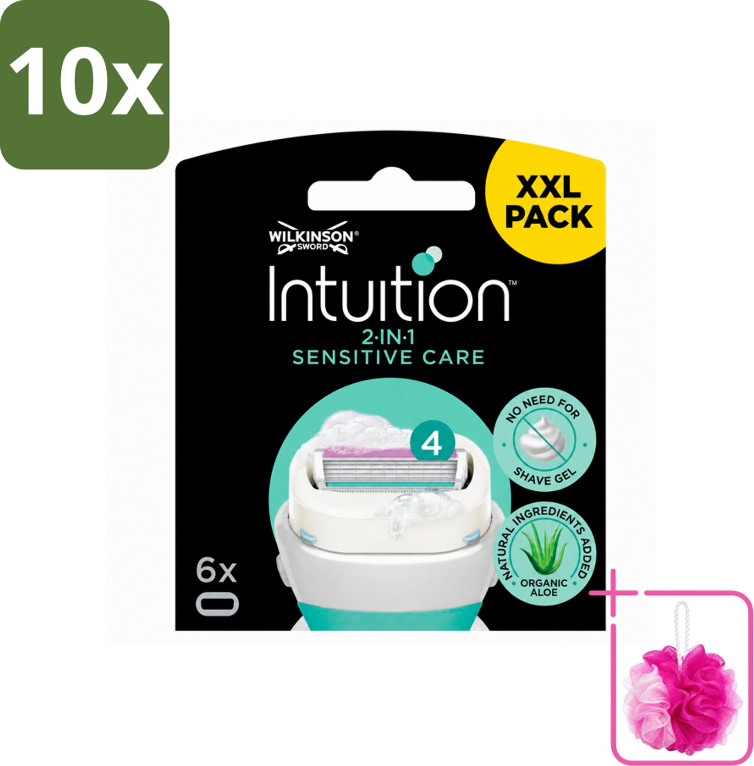 10 x Wilkinson Intuition - Navulmesjes - 2 in 1 Sensitive Care - Voor Gevoelige Huid - 6 mesjes - Bulkverpakking - Gevoelige huid - Douchemop - Scheren