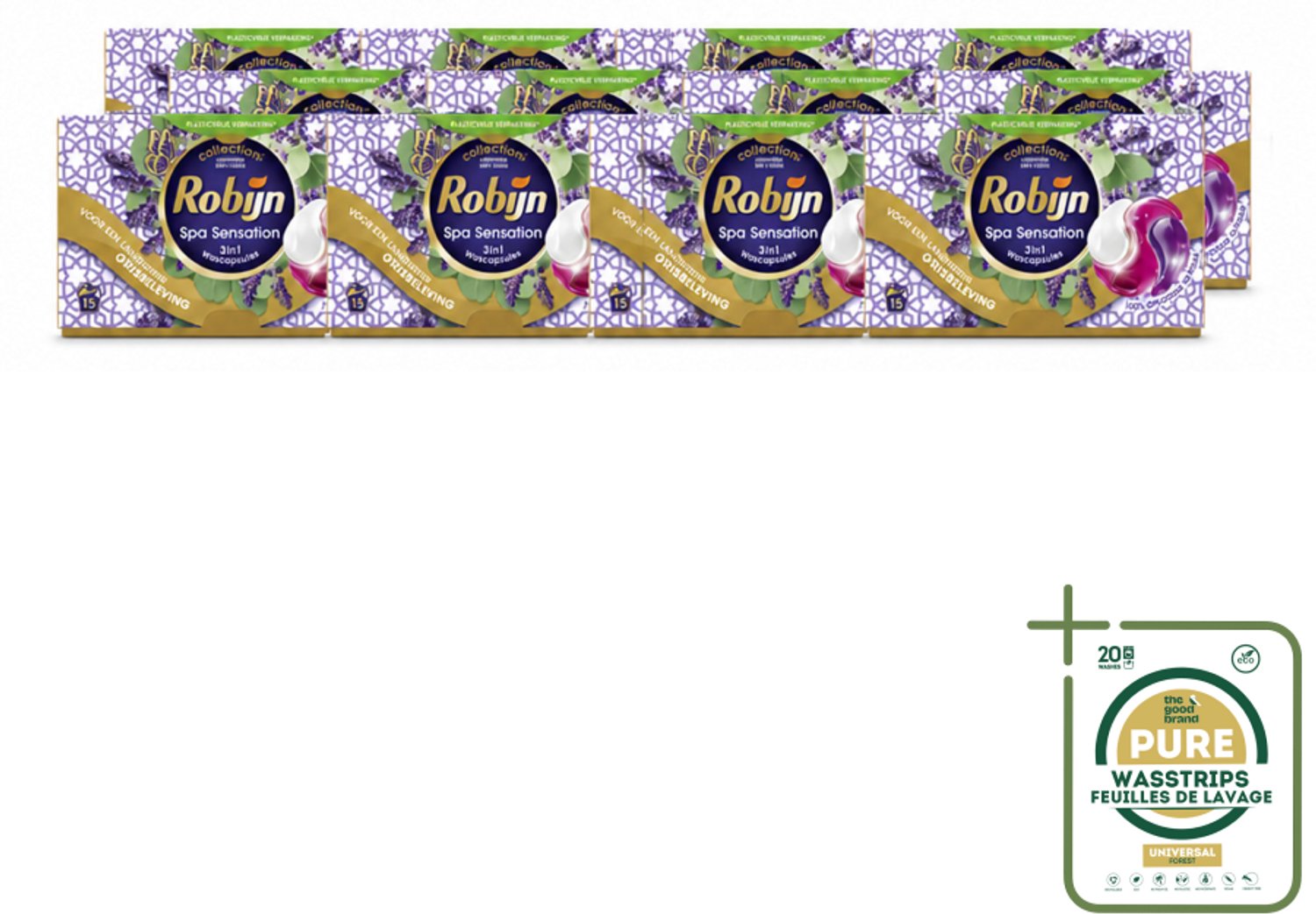 12 x Robijn - 3-in-1 Spa Sensation - Wascapsules - 15 Wasbeurten - Wasstrips - 3-in-1 Wascapsules - Wasmiddel Voor Gekleurde Was - Geur Voor Was - Wascapsules Spa Sensation - Biologisch Afbreekbare Wasmiddel