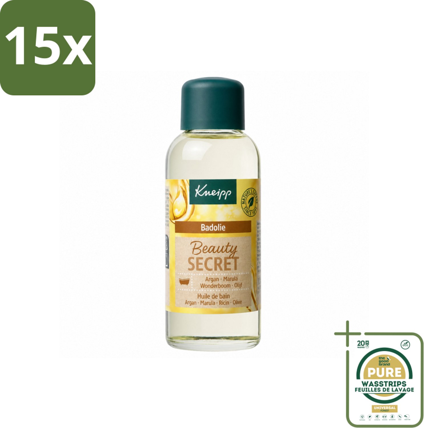 15 x Kneipp - Badolie - Beauty Secret - Voor alle huidtypen - 100 ml - Wasstrips - Badolie - Huidverzorging - Luxe Badolie - Natuurlijke Badolie - Huidverzorging Voor Alle Huidtypen