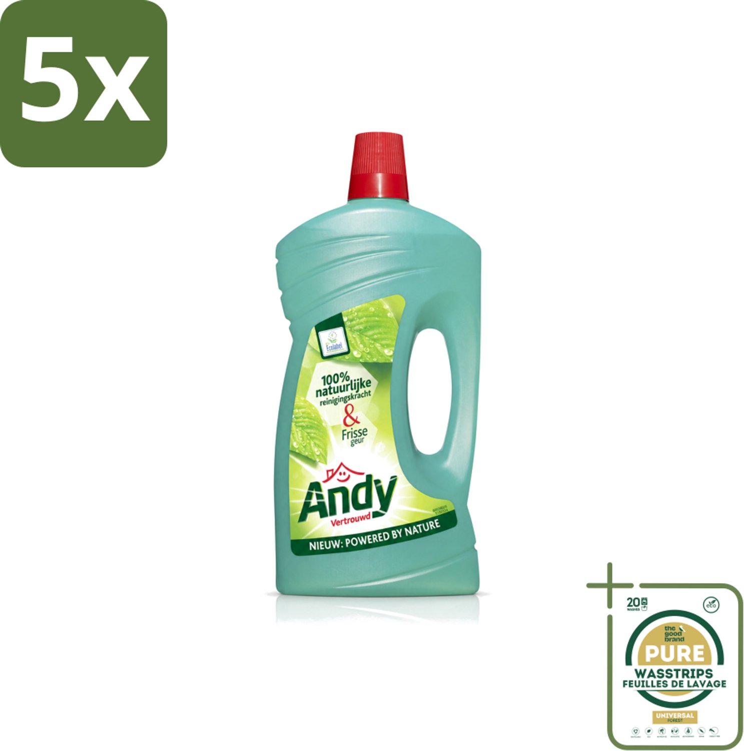 5 x Andy - Vertrouwd - Allesreiniger - Fris & Vertrouwd - 1L - Wasstrips - Allesreiniger - Natuurlijke Reiniger - Fris Aroma - Huishoudelijke Reiniger - Hardnekkig Vuil Verwijderen