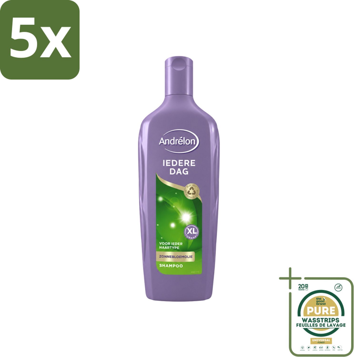 5 x Andrélon - Iedere Dag - Shampoo - 450 ml - Wasstrips - Shampoo Dagelijks - Haar Verzorging - Fris Haar - Gezond Haar - Zonnebloemextract