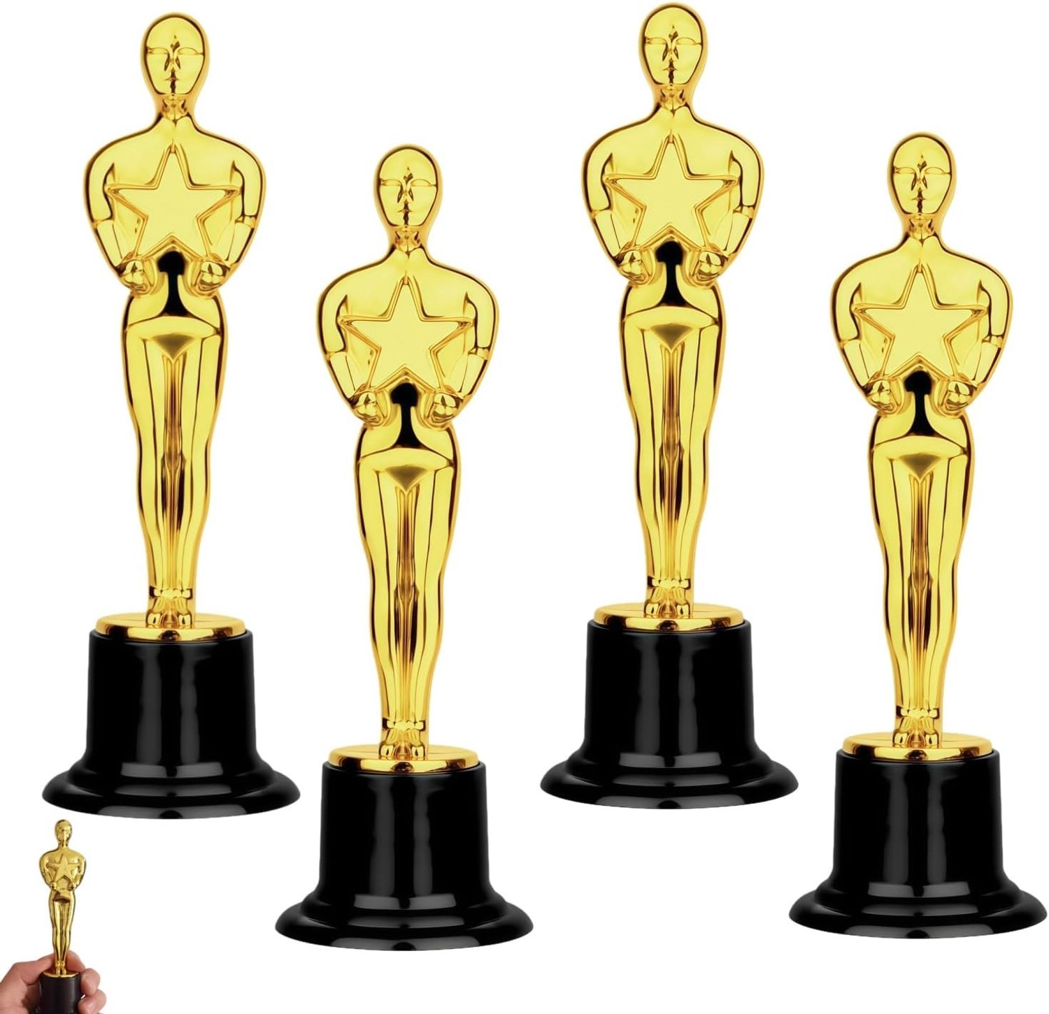 4 stuks gouden winnaarprijs, mini-bekers, gouden trofeeën, gouden figuur van plastic, feestfeesten, trofeepokalen, voor prijsuitreiking, sportfeest, feestdecoratie, accessoire voor carnaval