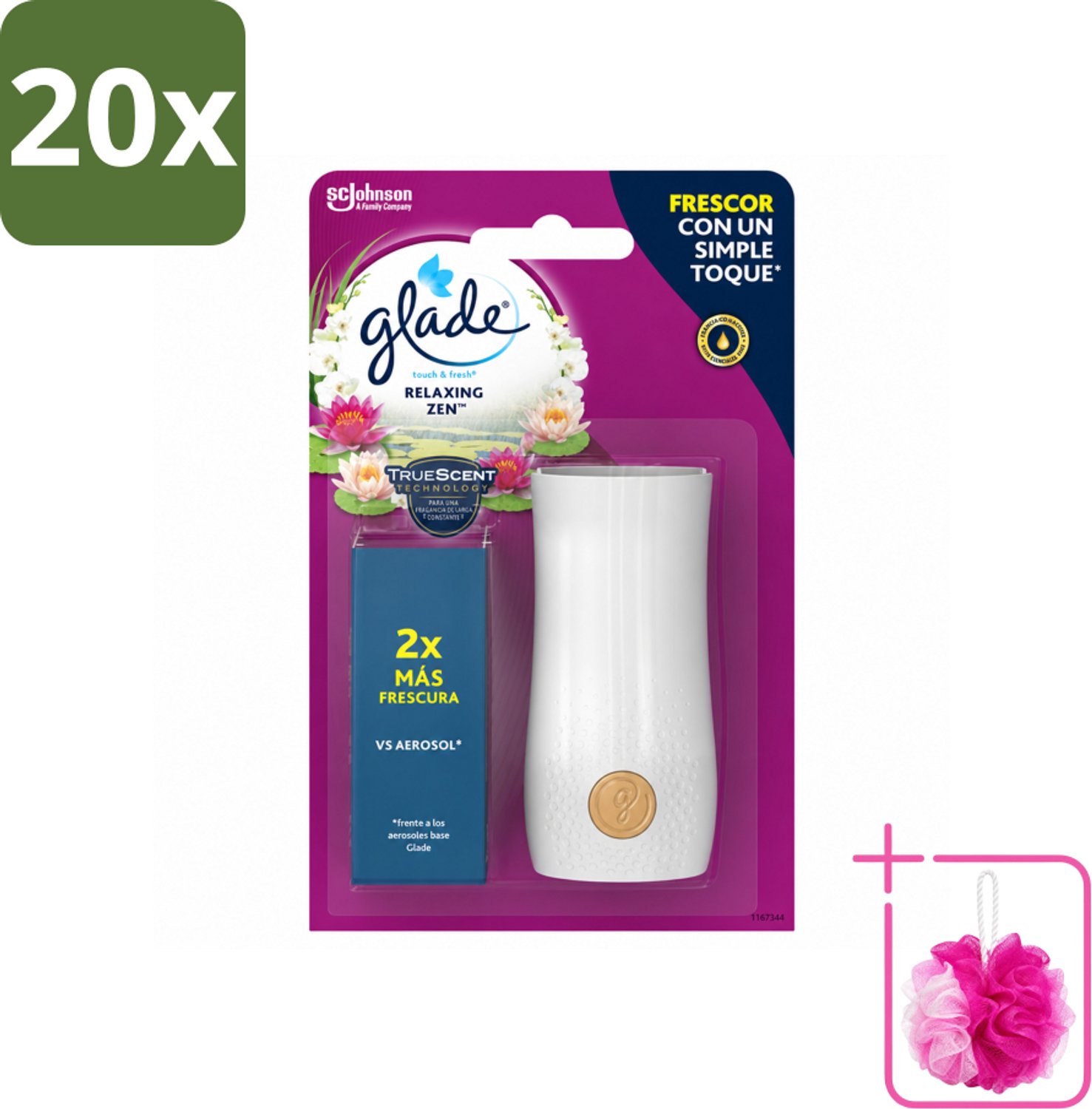 20 x Glade - Touch & Fresh - Relaxing Zen - 10 ml - Bulkverpakking - Ontspanning - Douchemop - Frisse geur