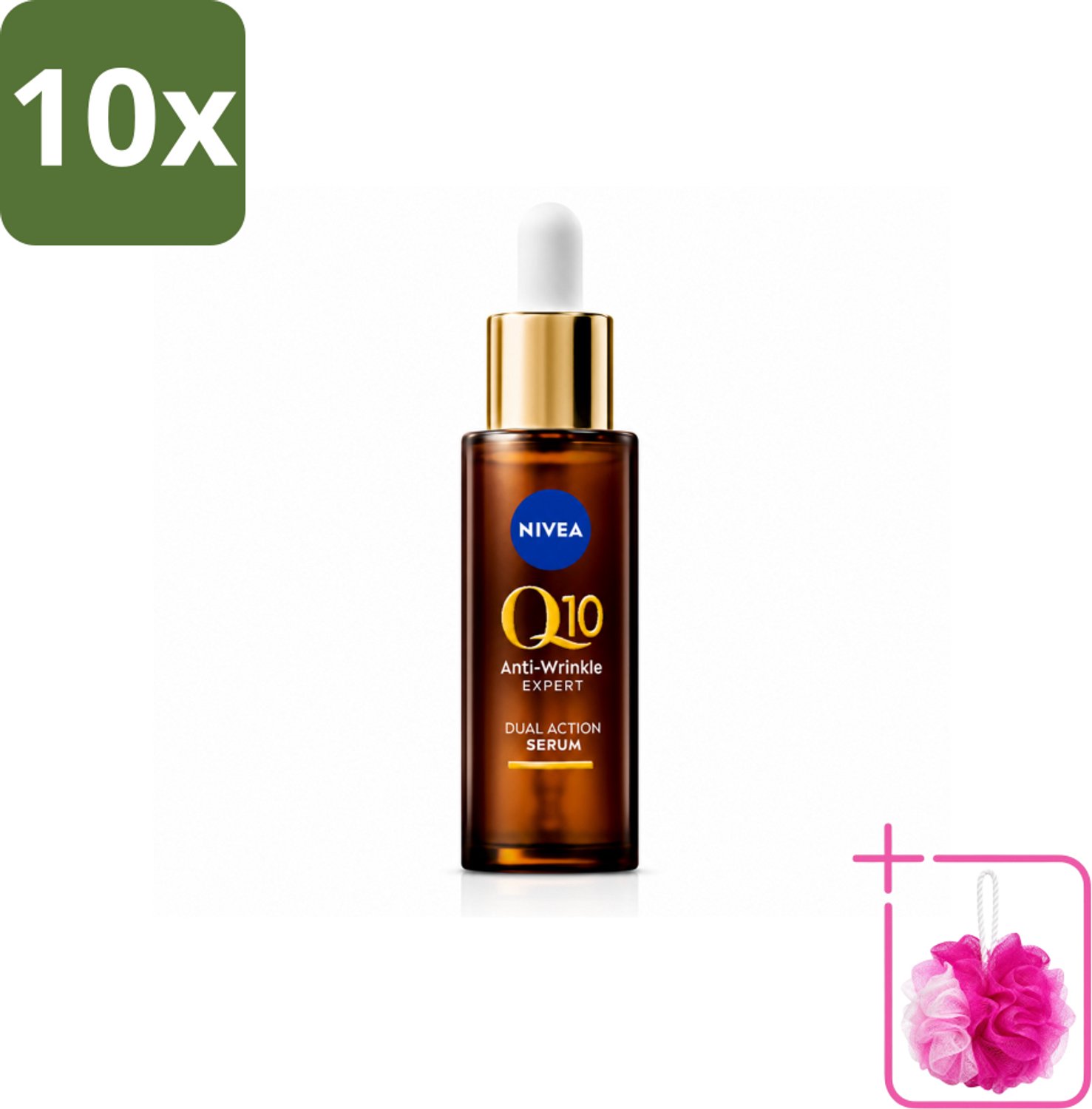 10 x NIVEA - Gezichtsserum - Q10 Dubbele Werking Anti-Rimpel - Dubbele werking - Vermindert & voorkomt rimpels - 30 ml - Bulkverpakking - Anti-aging serum - Douchemop - Rimpel serum