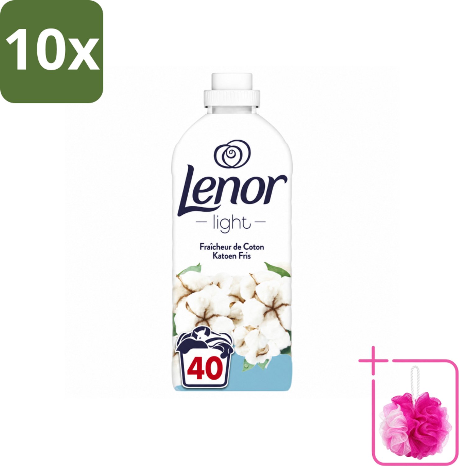 10 x Lenor Light - Wasverzachter - Katoen Fris - Fris & Zacht - 40 Wasbeurten - Bulkverpakking - Wasverzachter katoen - Douchemop - Wasverzachter katoen fris