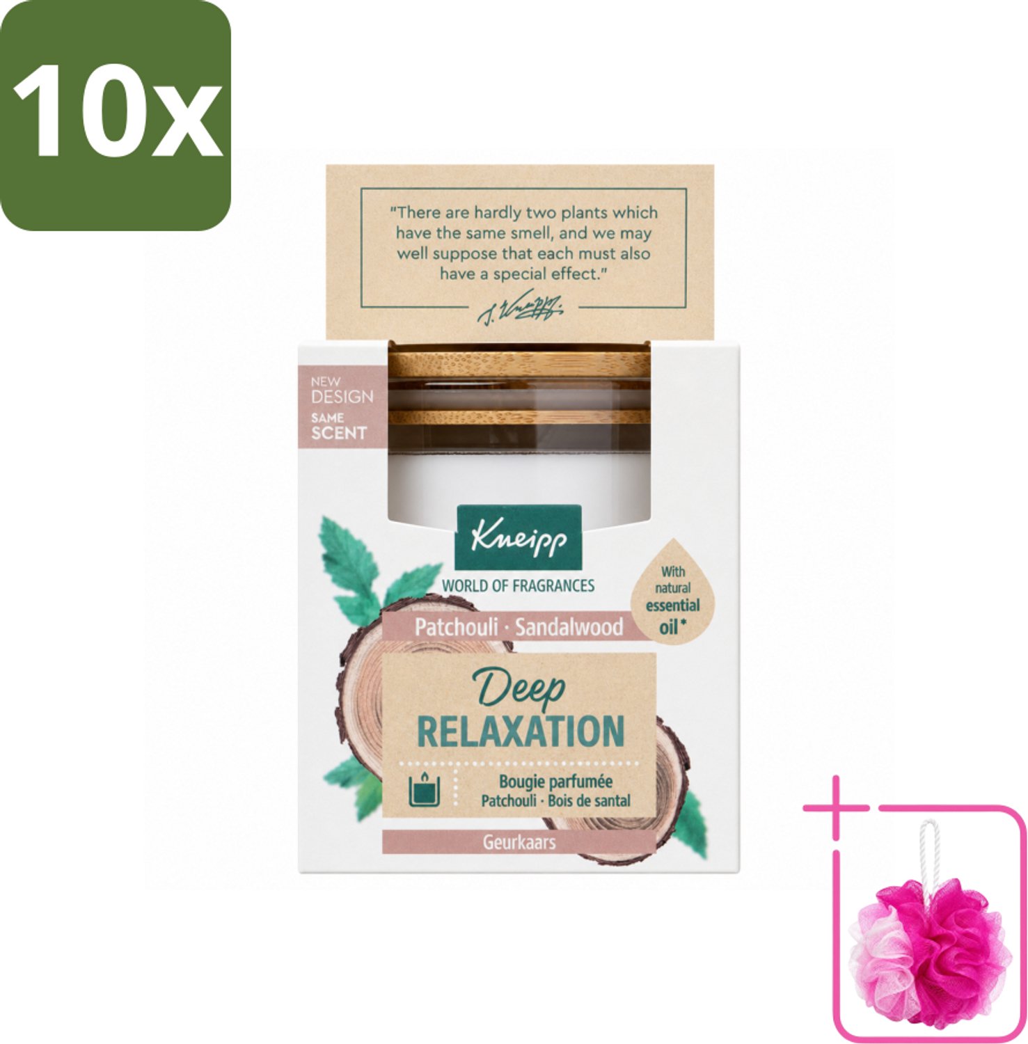 10 x Kneipp - Geurkaars - Deep Relaxation - Sandelhout & Patchouli - 20 branduren - Bulkverpakking - Geurkaars - Douchemop - Ontspanning