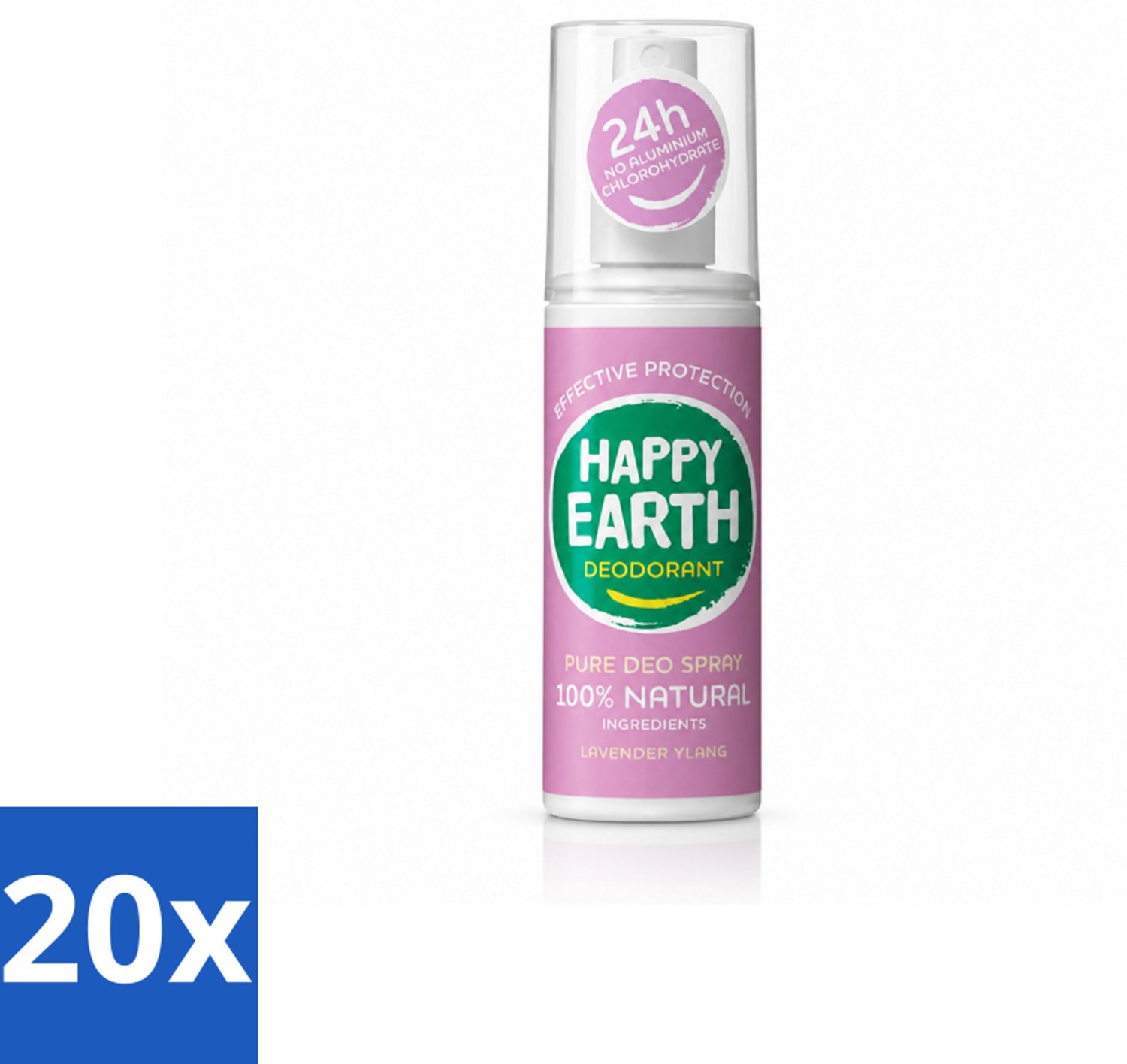 20 x Happy Earth – Deodorant Spray – 100% Natuurlijk Lavender Ylang – 100 ml - Voordeelverpakking - 20 stuks