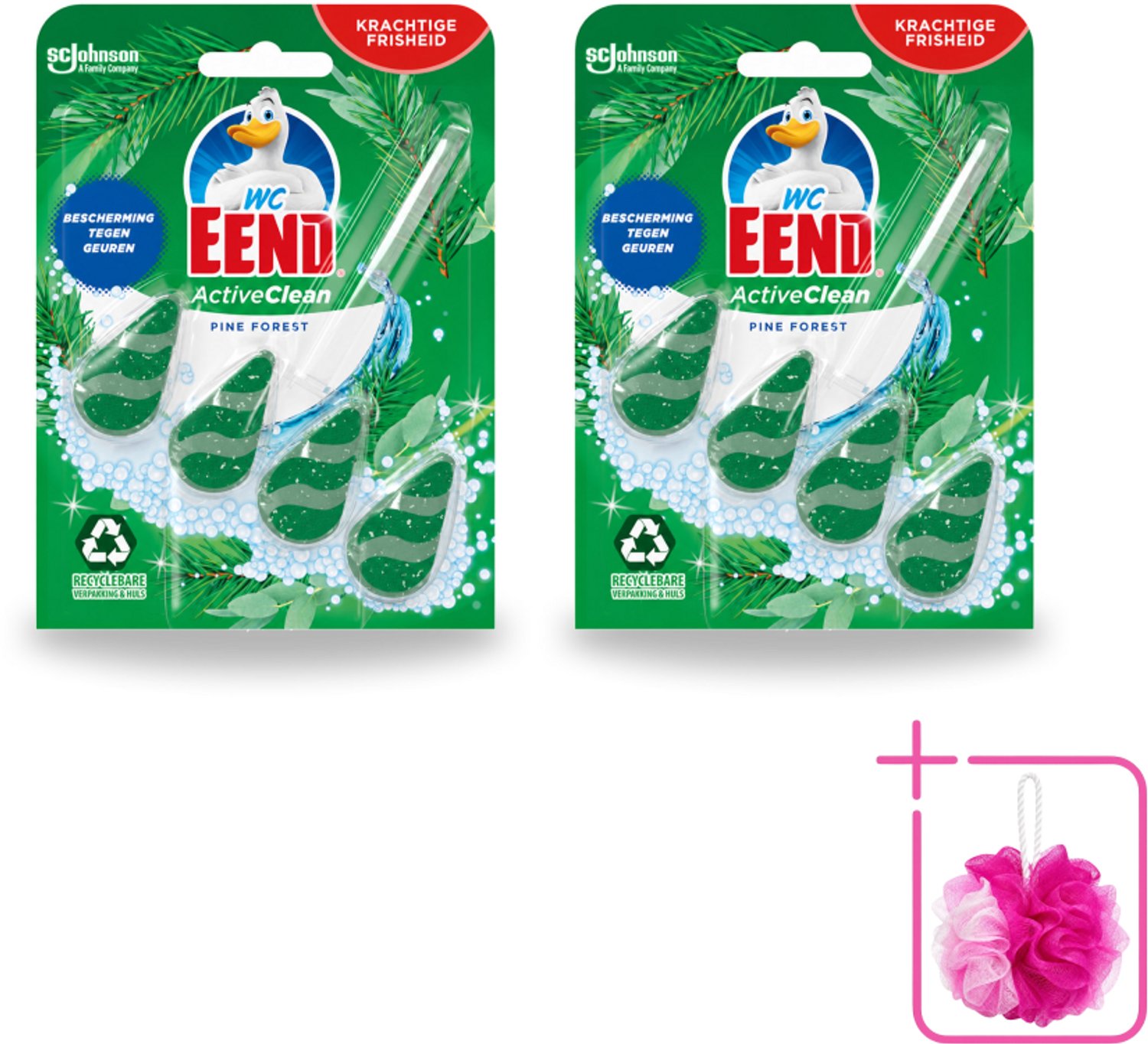 2 x WC Eend - Active Clean Pine Forest - Toiletblok - 1 Toiletblok - Bulkverpakking - Toiletblok - Douchemop - Reiniging toilet