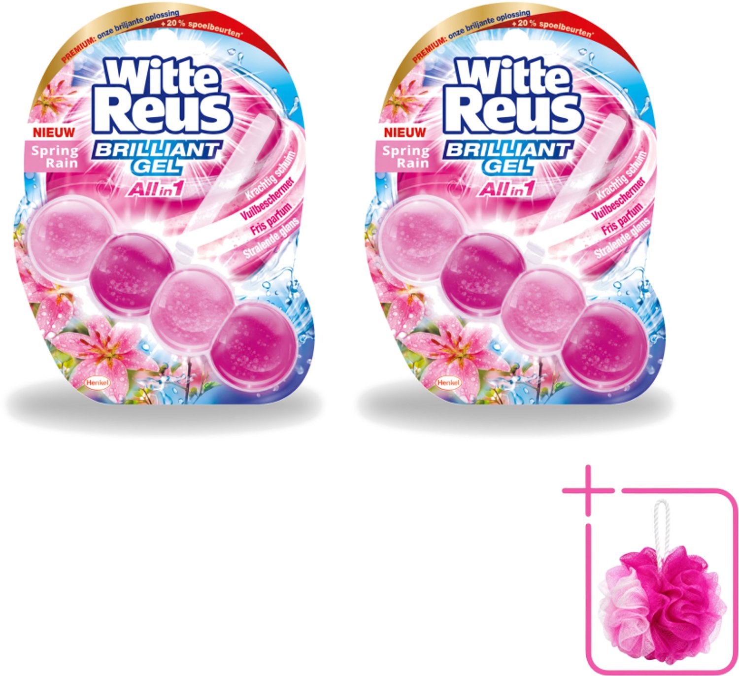 2 x Witte Reus - Toiletblok Brilliant Gel - Spring Rain - 1 Toiletblok - Bulkverpakking - Toiletgel - Douchemop - Reinigingsgel