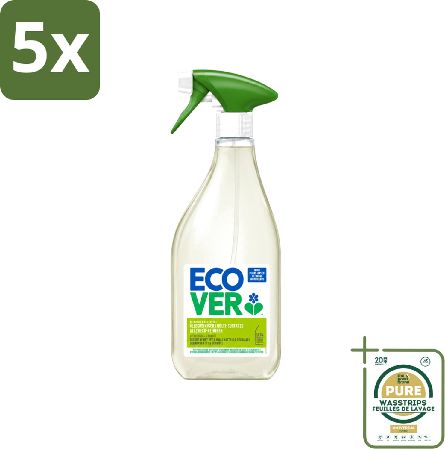 5 x Ecover - Allesreiniger Spray - Citroengras & Sinaasappel - 500 ml - Wasstrips - Allesreiniger - Citroengras - Sinaasappel - Schoonmaken - Geur