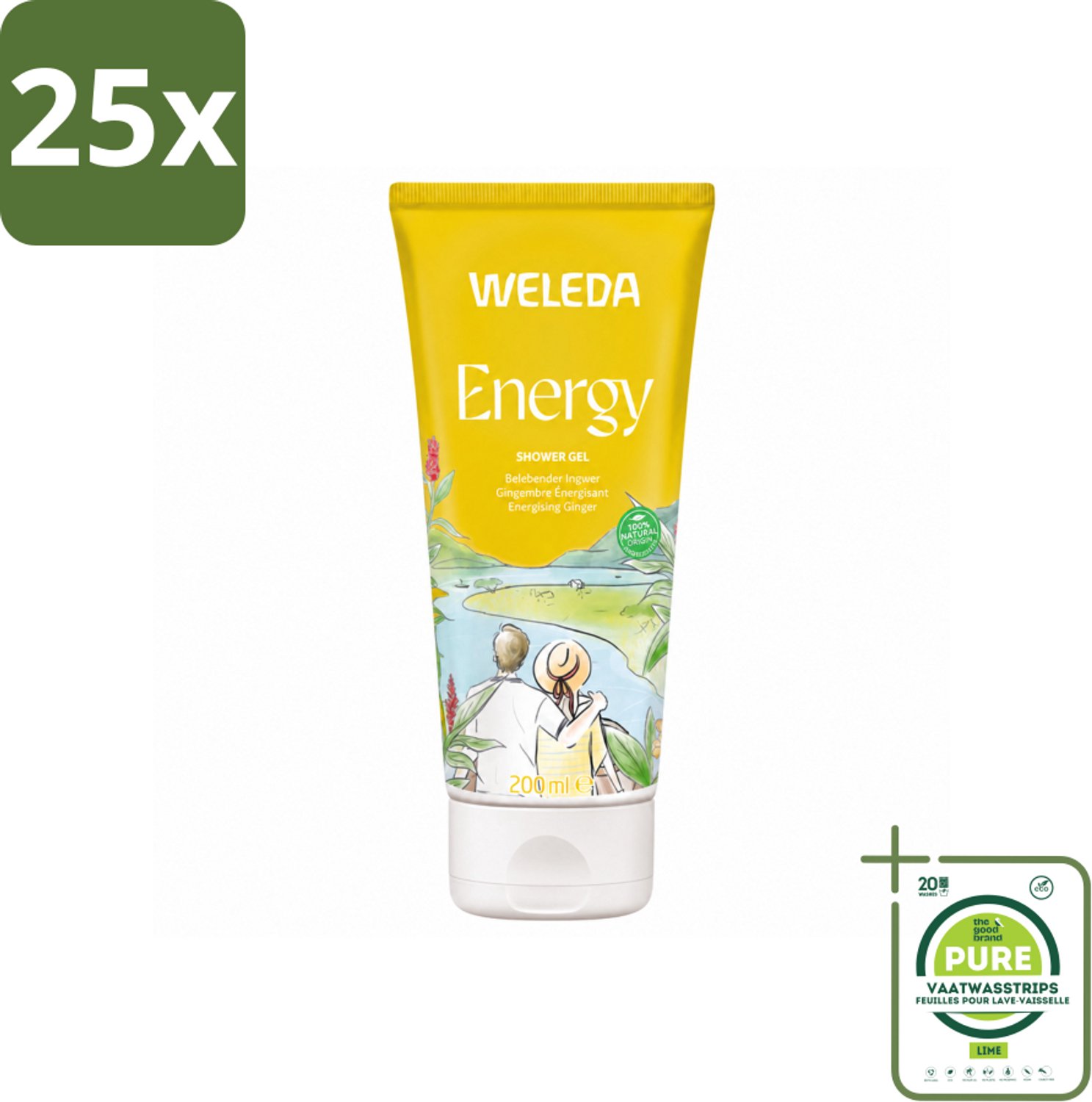25 x WELEDA - Douchegel Aroma Shower Energy - 200 ml - Grootverpakking - Vaatwasstrips - Energie - Energieboost - Natuurlijke Douchegel - Aromatherapie - Frisheid