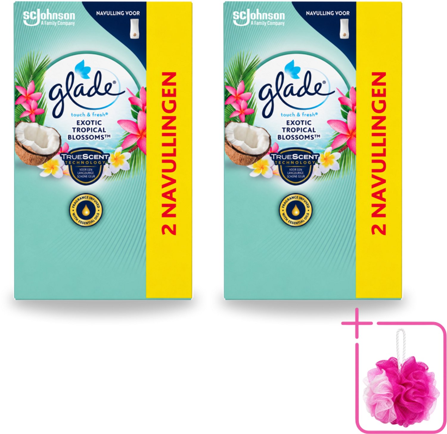 2 x Glade - Touch & Fresh - Exotic Tropical Blossoms - 2x 10 ml - Bulkverpakking - Geur - Douchemop - Frisheid