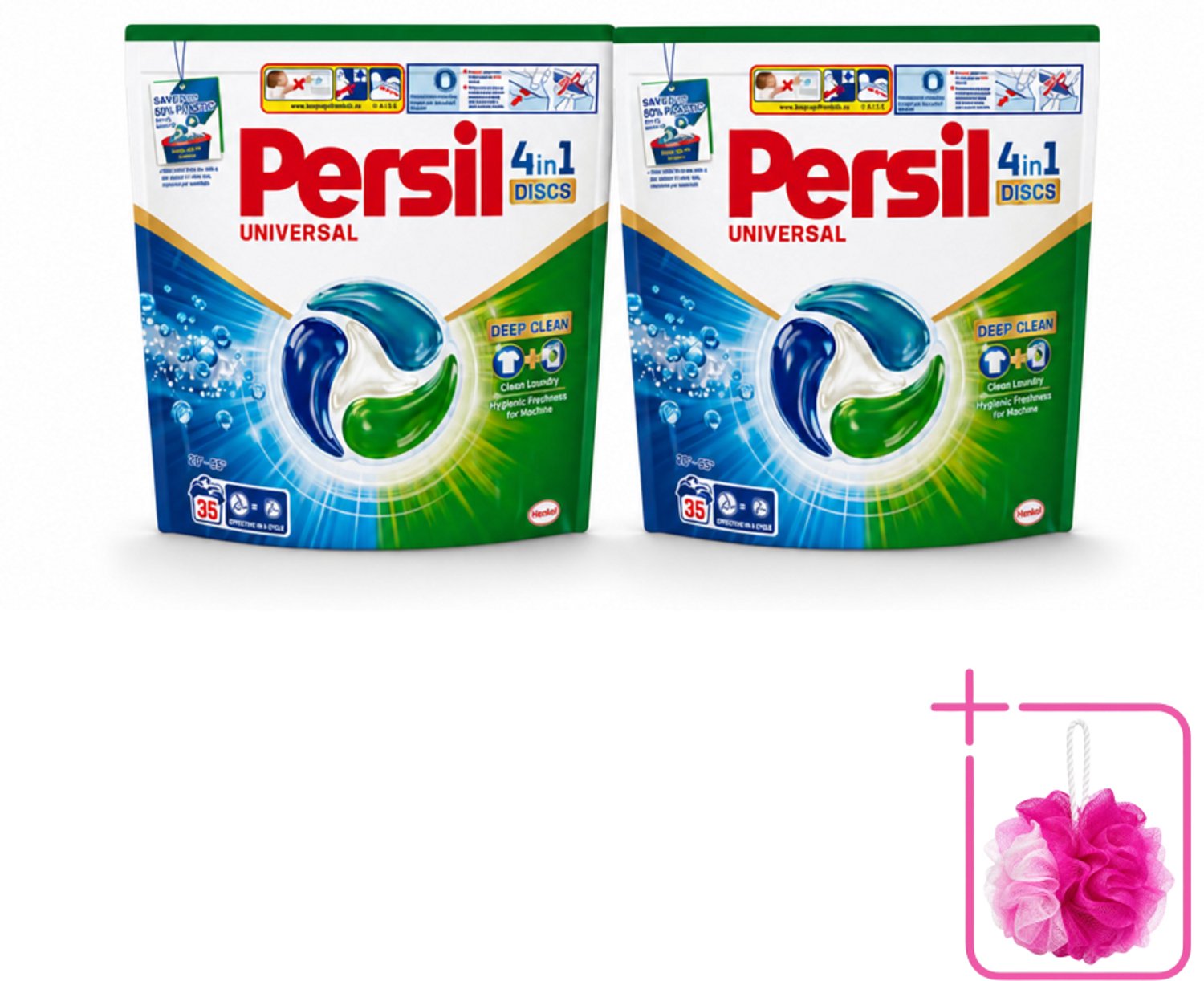 2 x Persil - Wasmiddel - Discs Universal - Voor Witte Was - 35 wasbeurten - Bulkverpakking - Persil 4in1 Discs - Douchemop - Schone was