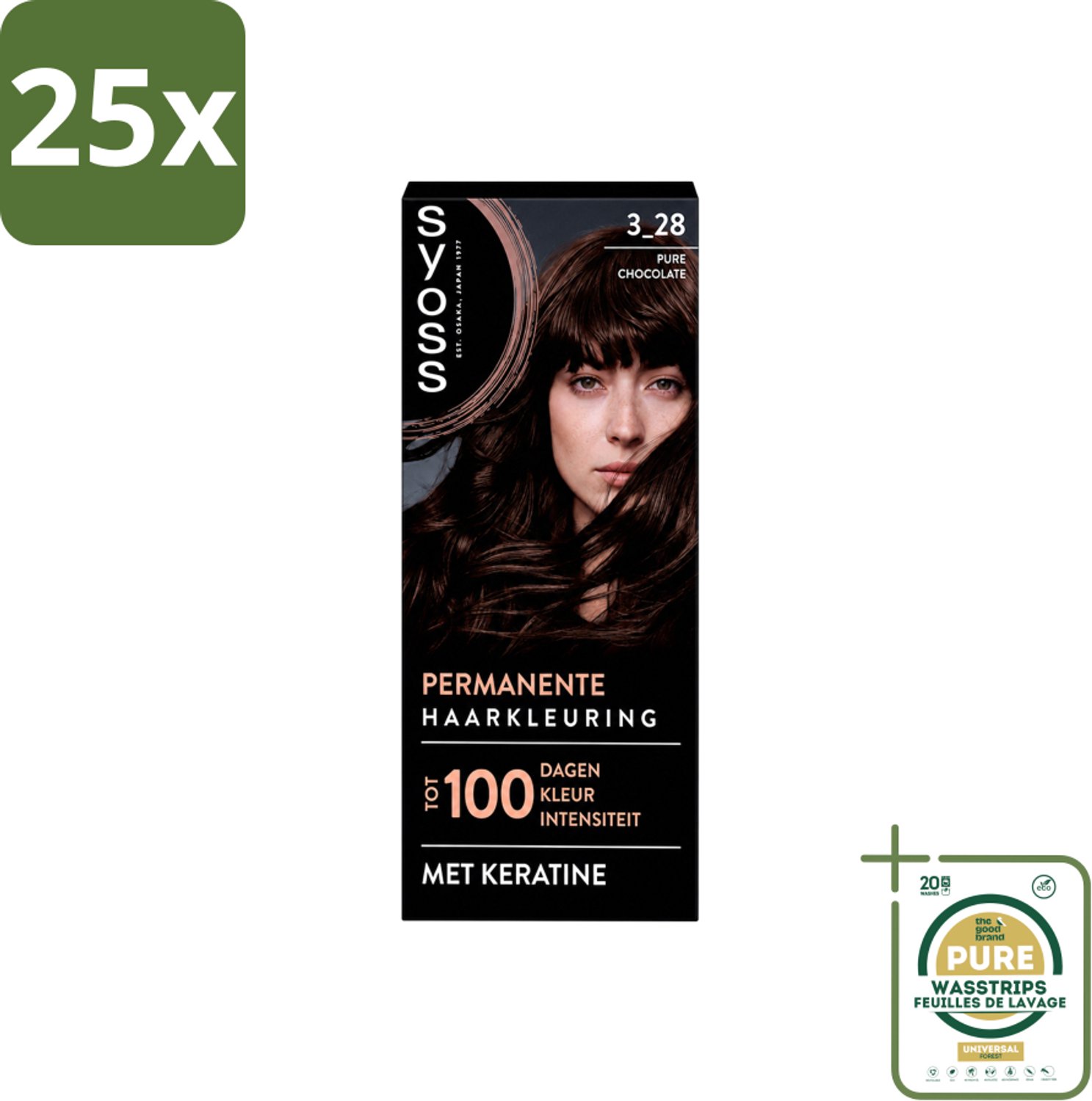 25 x SYOSS - Coloration 3-28 Pure Chocolade - Haarverf - Grijsdekking - Vermindert Haarbreuk - Wasstrips - Haarverf - Permanente Haarkleuring - Grijsdekking - Keratine - Langhoudende Kleur