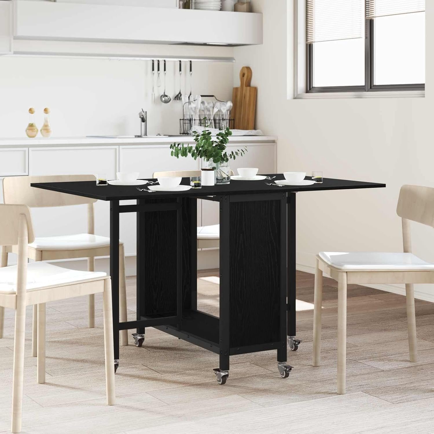 Eettafel met wieltjes, 130 x 80 x 76,5 cm, houtmateriaal