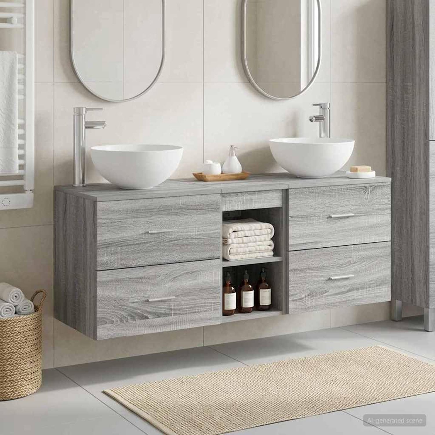 Badkamerkast set 3 st. Grijs Sonoma 49,5 x 41 x 64,5 cm houtmateriaal