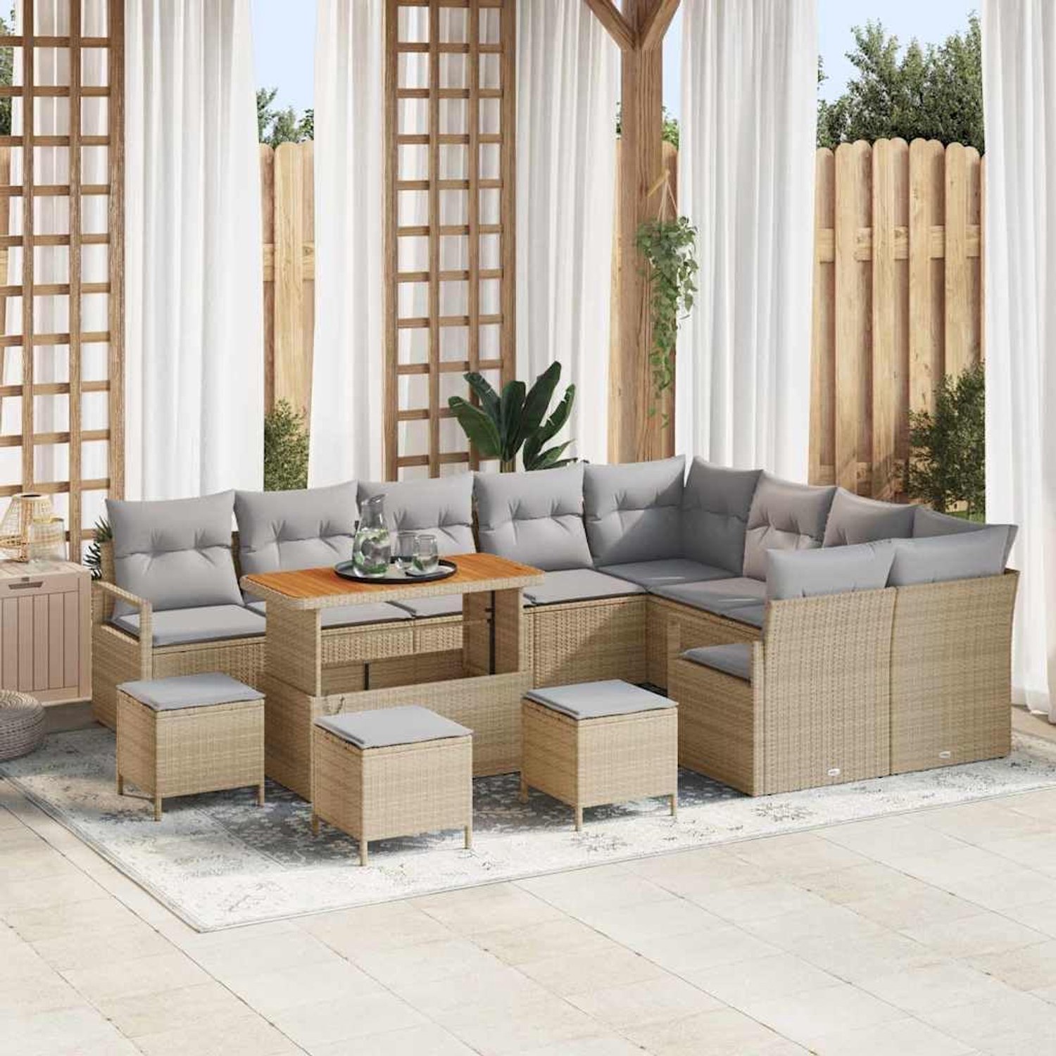 Rattan frame Polyester kussens outdoor sectionele sofaset Zwart