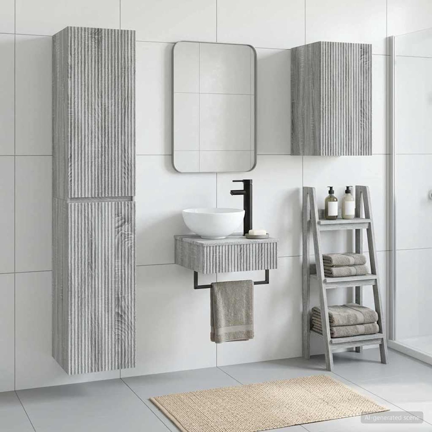 Badkamerkastset 3 STK. Grijs Sonoma 33 x 34,5 x 160 cm