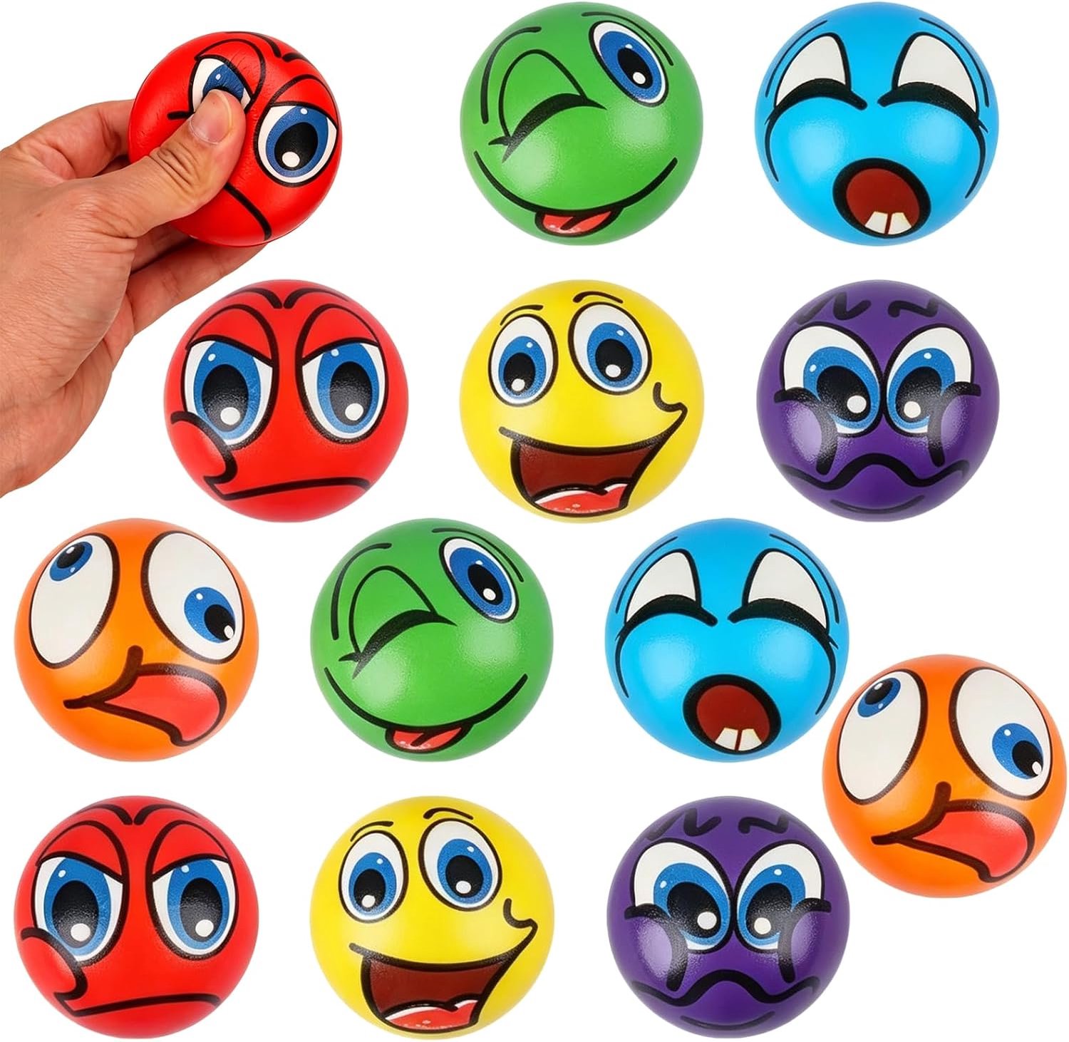 Emojibal, anti-stress-bal, squishy mini, meerdere uitdrukkingen, handoefening, knijpklasse, kerstkousen, vulmateriaal voor paaseiermanden, gastgeschenken (12 stuks)