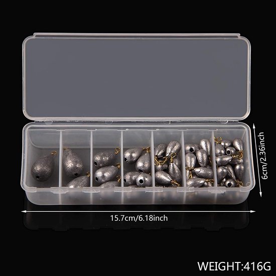 Vislood Set: 54 Stuks Gietlood voor Vissen, Diverse Gewichten — afbeelding 3