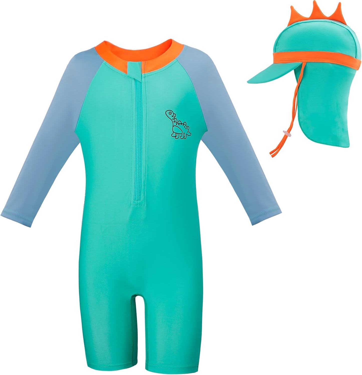 Badpak voor baby's, 1-7 jaar, UV-beschermende kleding voor kinderen, badkleding met lange mouwen, UV-pak, voor jongens en meisjes, met zonnehoed
