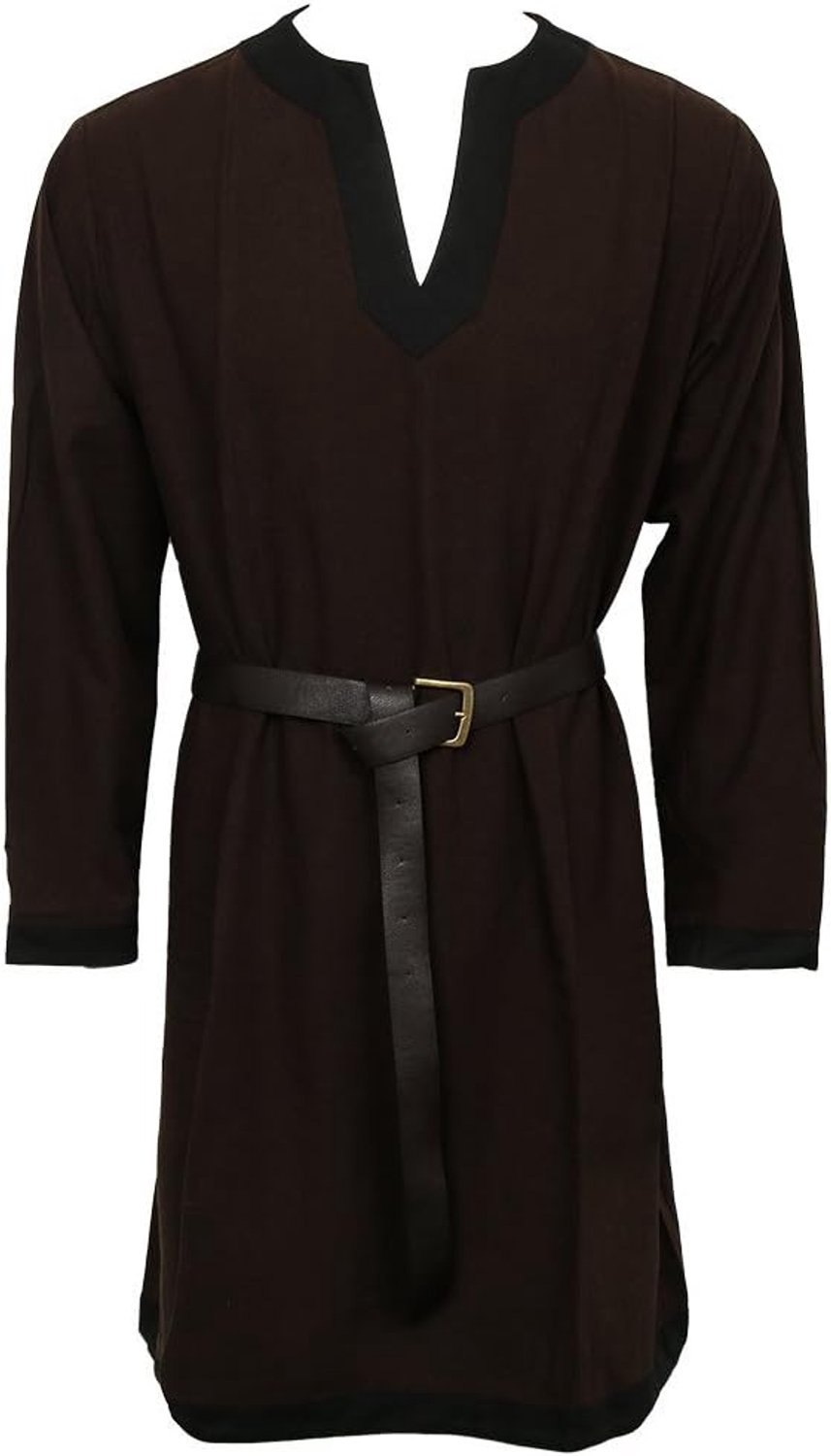 Tuniek voor heren, kostuum Larp Knight verkleedjurk voor Halloween, cosplay kostuum (X-Large, Brown)