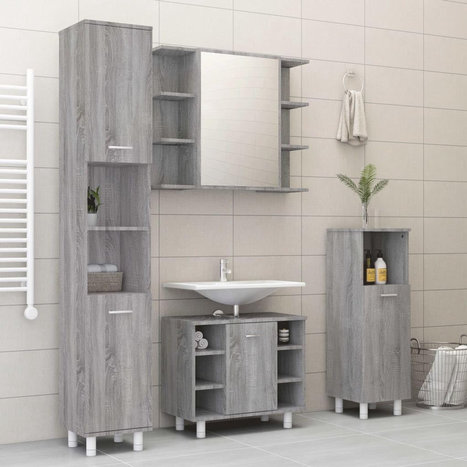 Badkamermeubelsets,4-delige badkamerkast set grijs Sonoma Engineered Wood
