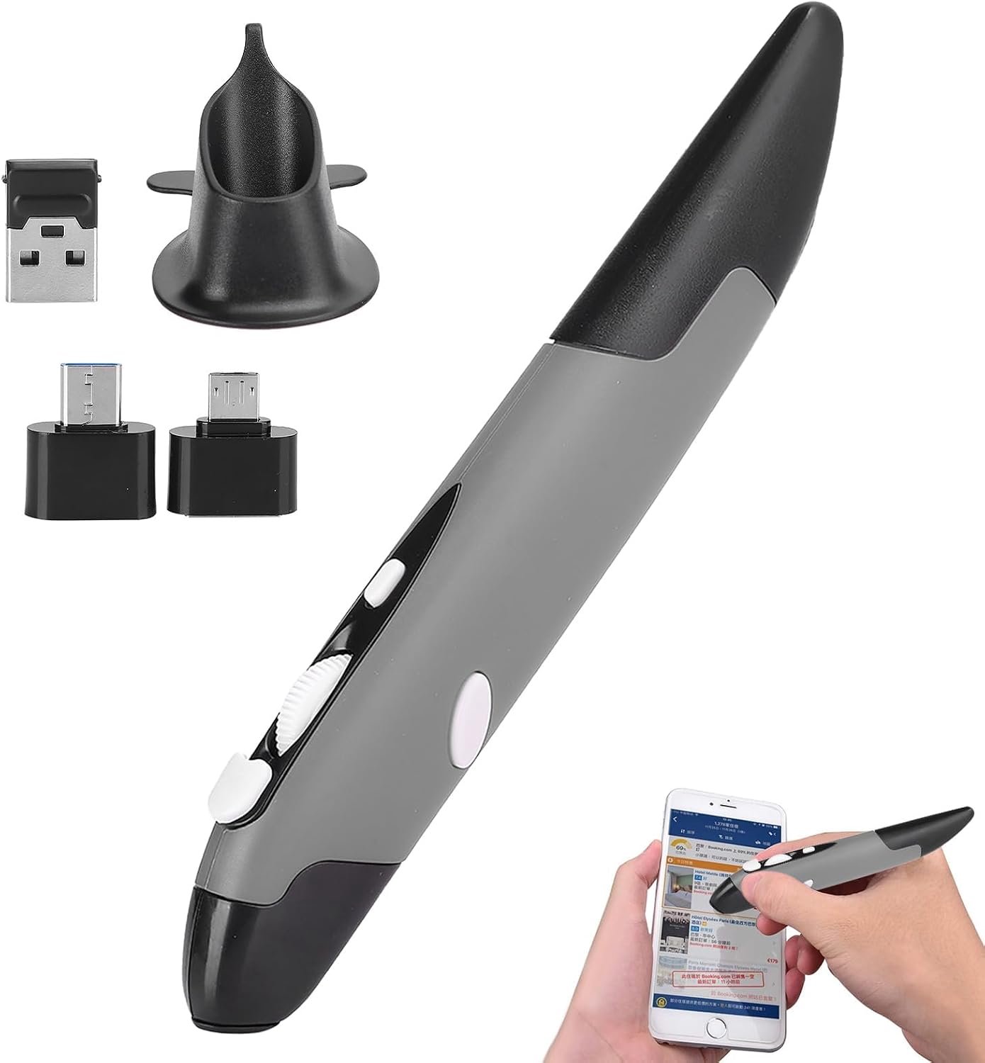 Draadloze optische pen, computer stylus PC-onderdelen Draadloze 2.4G muis Pen-type Gepersonaliseerd innovatief verticaal(grijs)