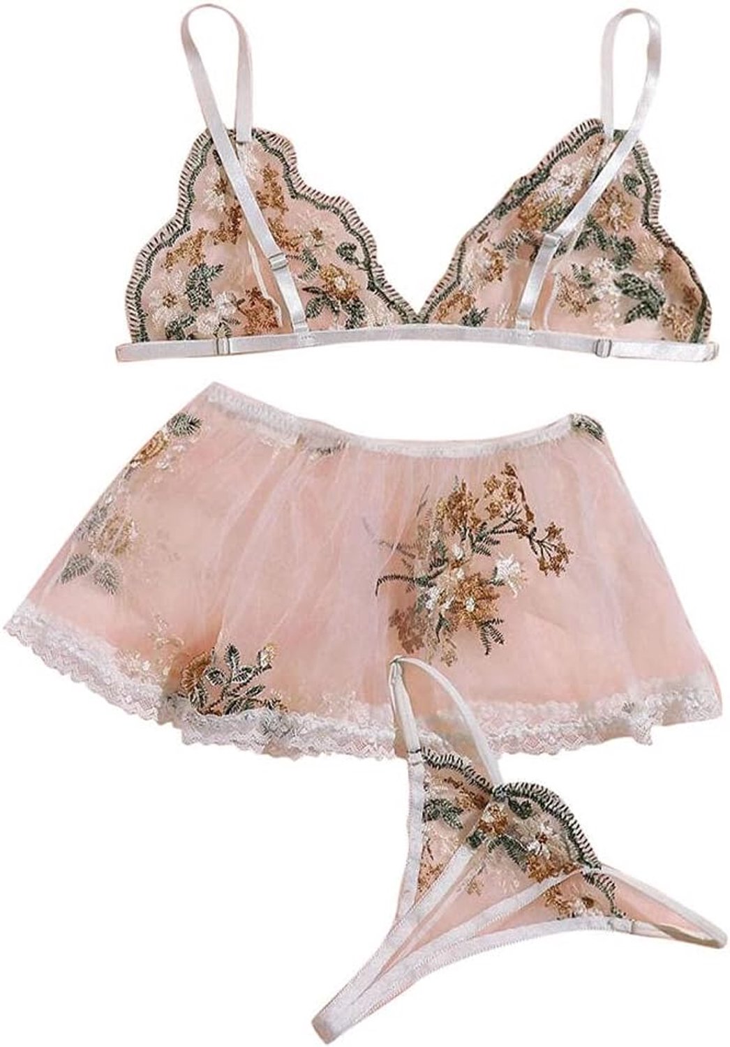 Dameskostuums Dames Sexy Lingerie Kant Borduurwerk Perspectief Lingerie set-Blanco_XL