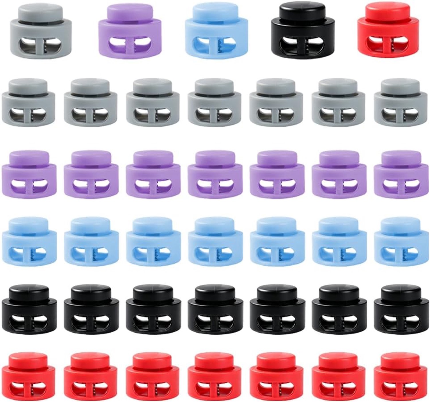 40 stuks ronde koordstoppers, snelsluiting, tuimelstopper, dubbel gatdesign, sluitingen van nylon voor trekkoord, tassen, kleding, rugzakken, veters, hoedtouwen (5 kleuren)