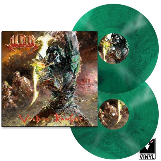 Voodoo Ranger vinyl set met groen gemarmerd vinyl en albumhoes met schedelontwerp.