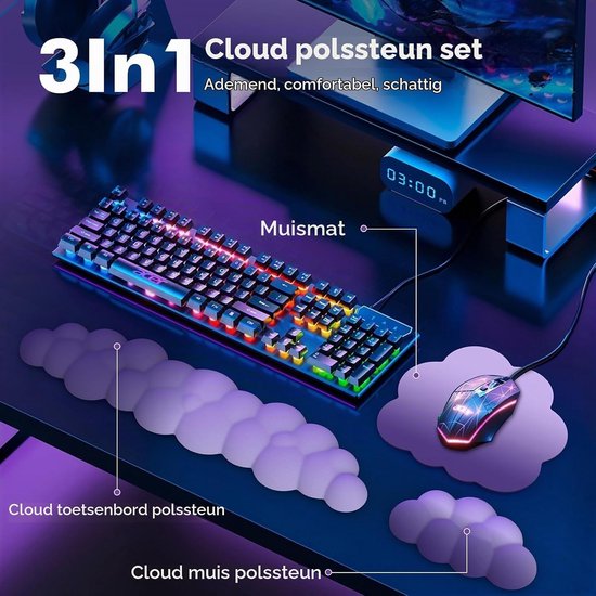 Ergonomische Cloud Polssteun voor Toetsenbord en Muis, Duurzaam Polyester, Ideaal voor Kantoor, Gaming en Computergebruik, Paars — afbeelding 5