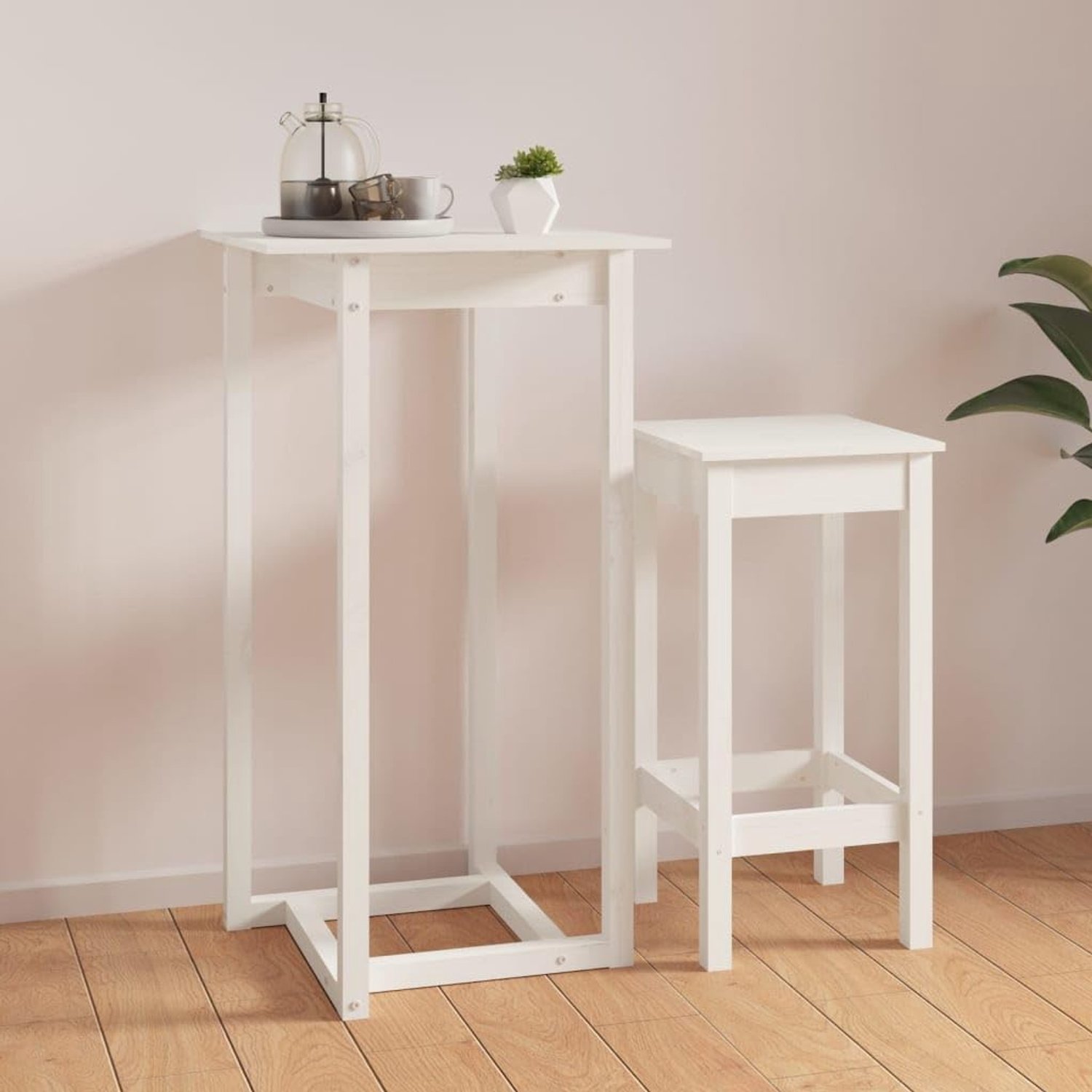 Bartafel, hoge tafel, eettafel, keukentafel, woonkamertafel, eetkamertafel, tafel, geschikt voor bars, banketzalen, clubs, restaurant, wit, 60 x 60 x 110 cm, massief grenen
