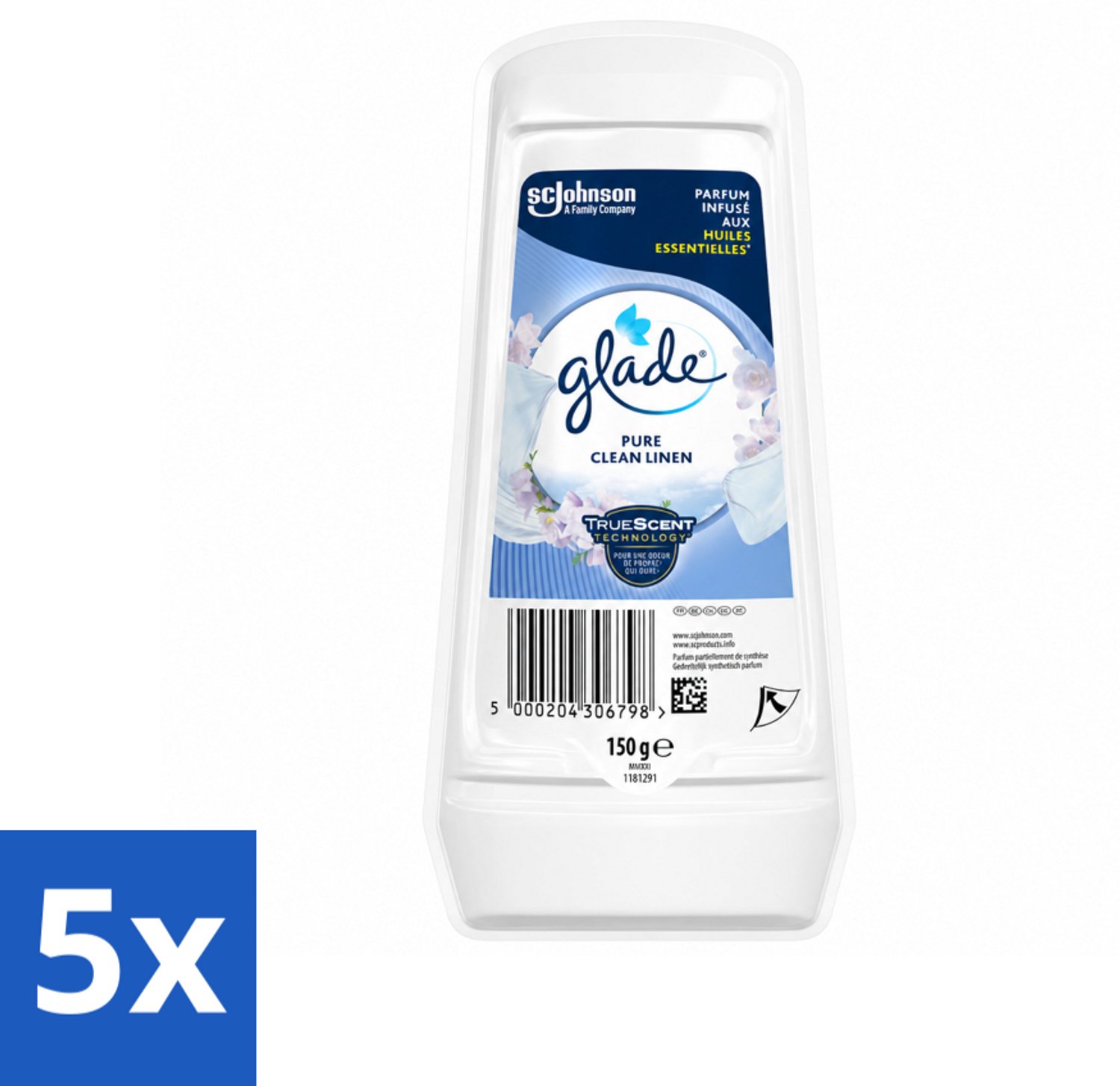5 x Glade - Gel - Pure Clean Linen - 150 g - Voordeelverpakking - 5 stuks