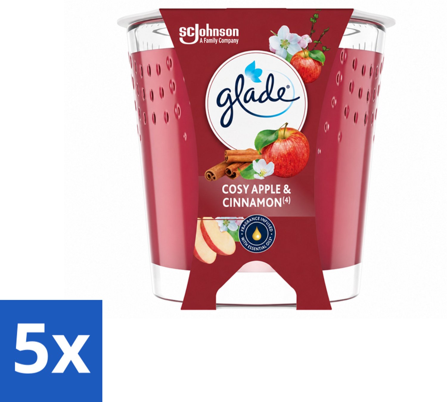 5 x Glade - Geurkaars Cosy Appel Kaneel - 100% Raapzaadwas & Vegan - 112 g - Voordeelverpakking - 5 stuks