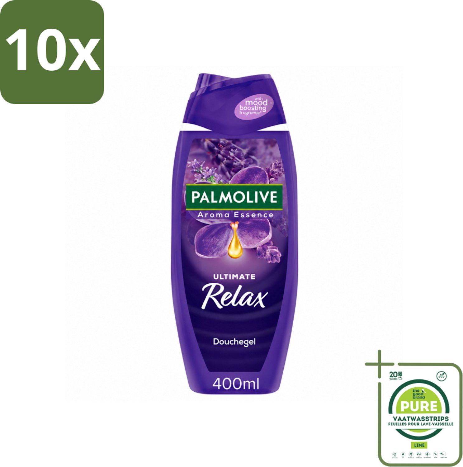 10 x Palmolive - Aroma Essences Ultimate Relax - Douchegel - Ontspannende Geur - 400 ml - Grootverpakking - Vaatwasstrips - Douchegel - Ontspanning - Natuurlijke Geur - Lavendel - Zachte Huid