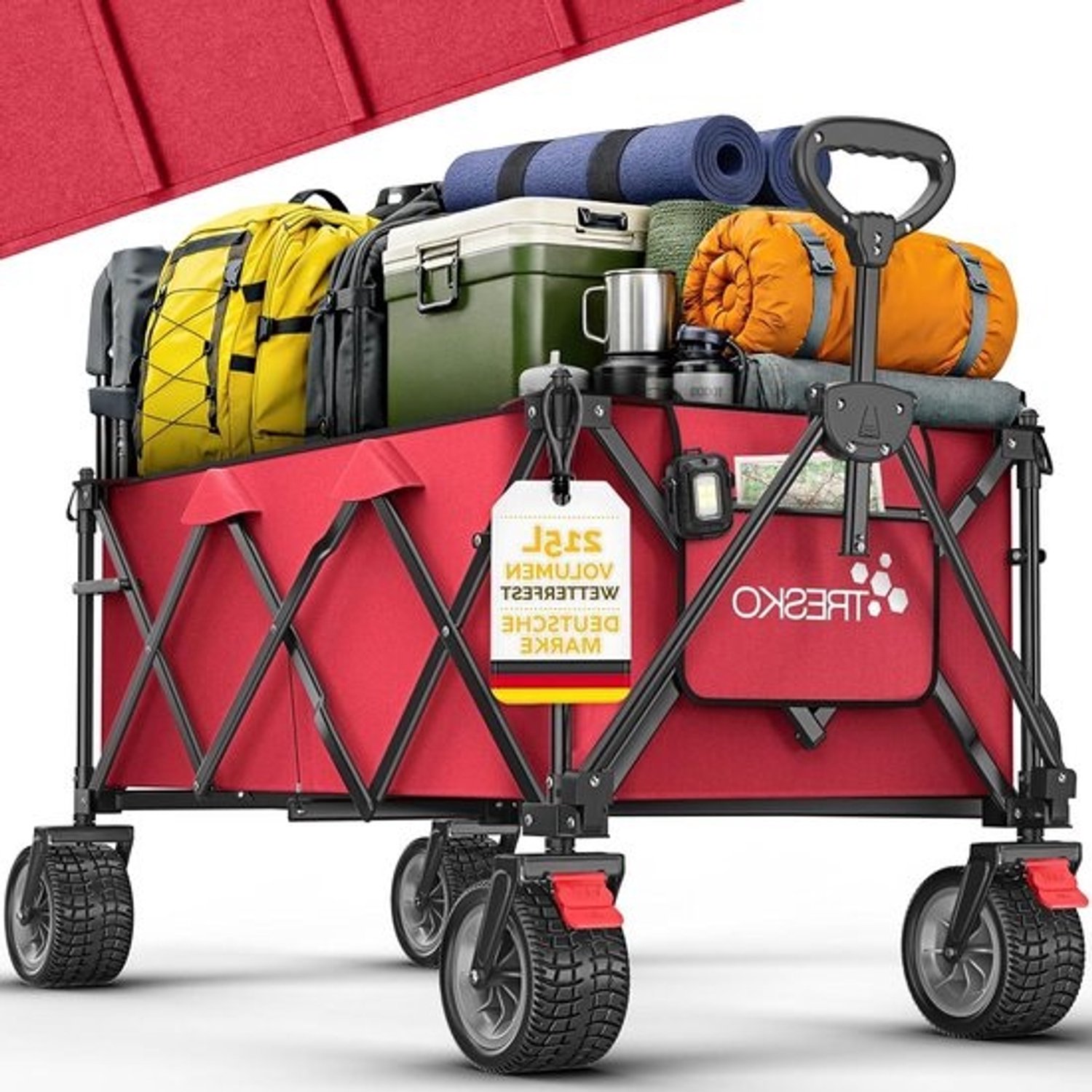 Opvouwbare bolderkar - Handwagen en transportkar - Spullen vervoeren - XXL laadvolume 215L - Max. belasting 150 kg - Rood